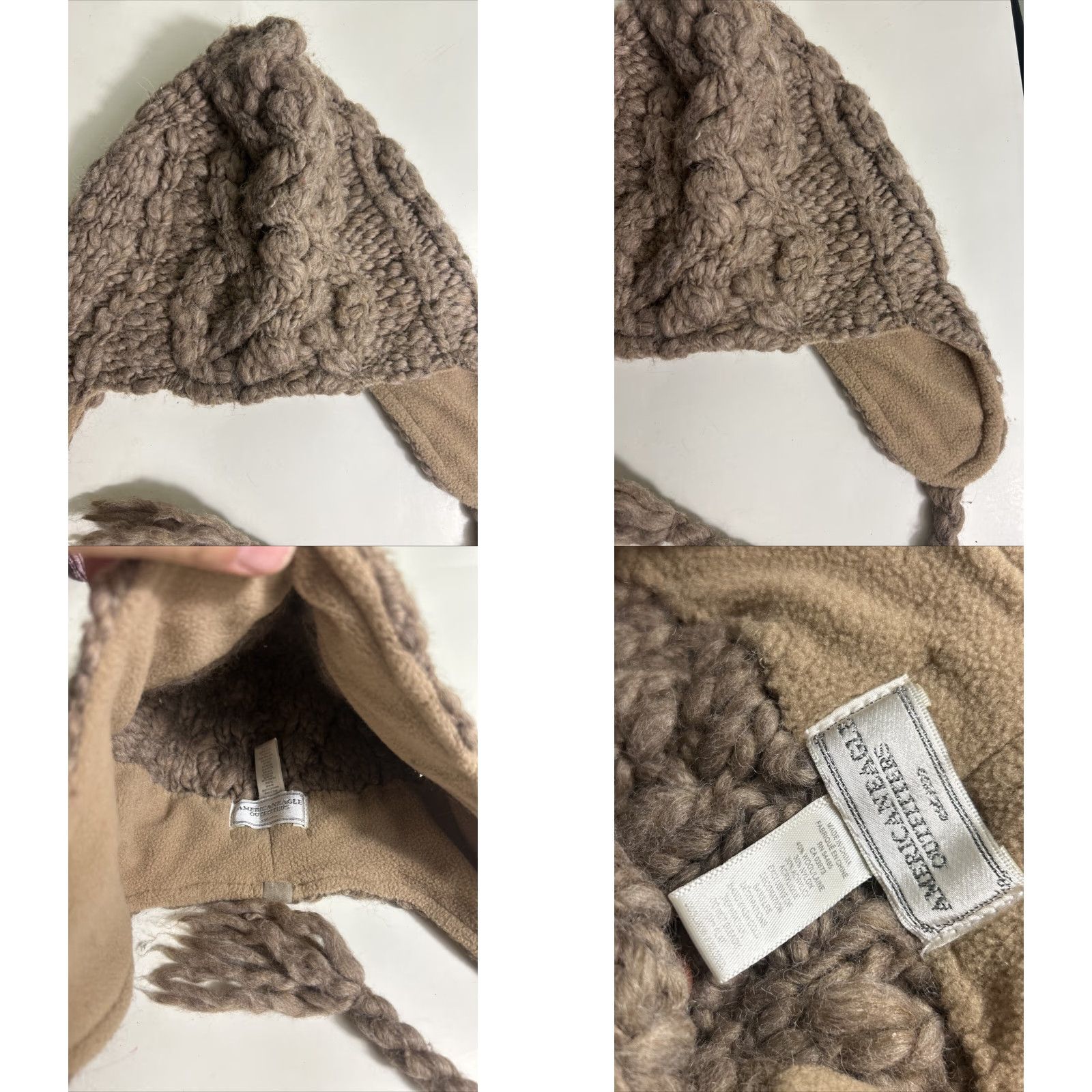 American Eagle Outfitters American Eagle Womens Beanie Wool Blend Knit Tassels Snow Brown One Size Size ONE SIZE - 8 Thumbnail