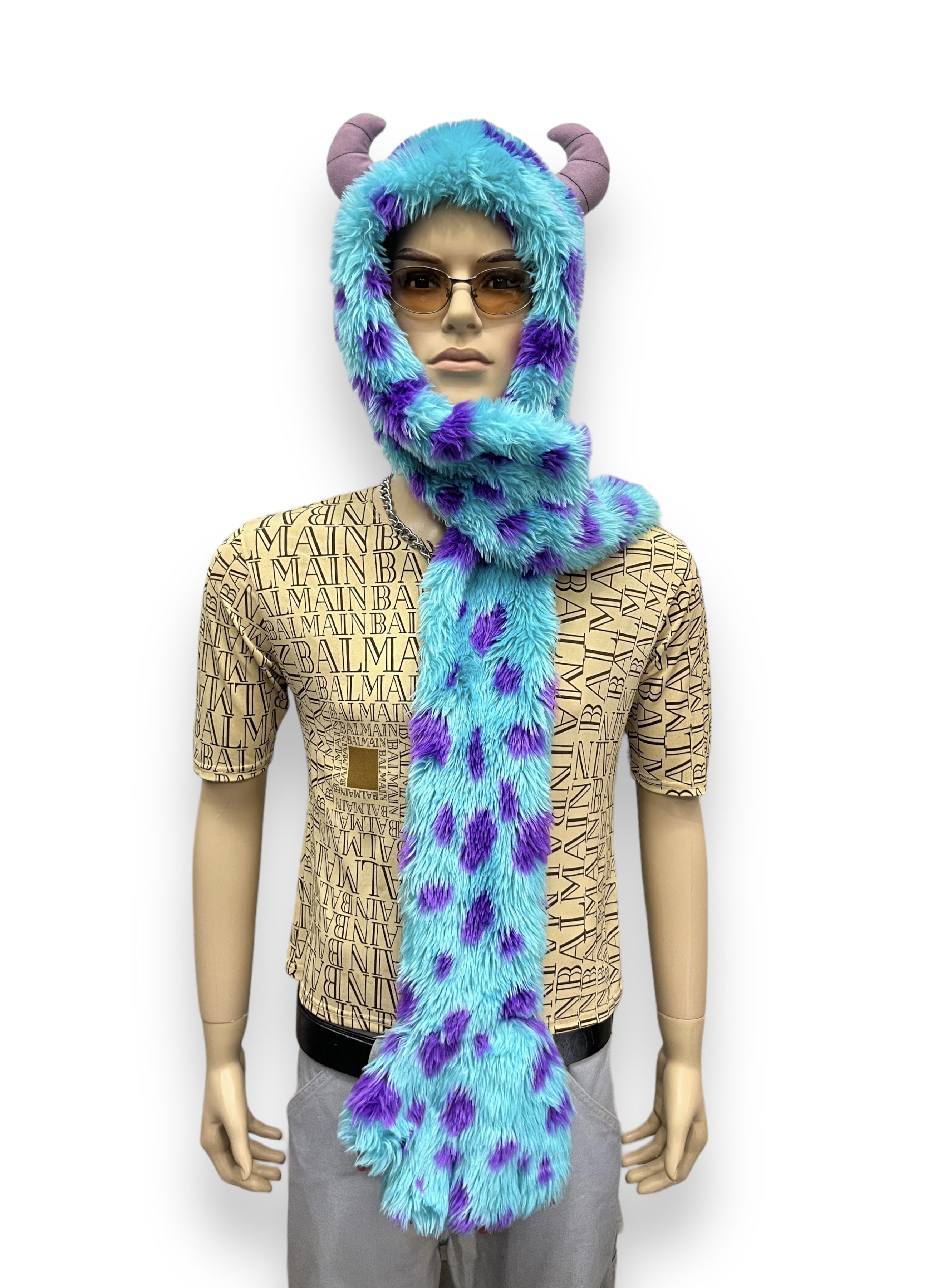 Disney 🔥MONSTERS UNIVERSITY SULLEY Fluffy Hat Scarf Hand Warmer Size ONE SIZE - 4 Thumbnail