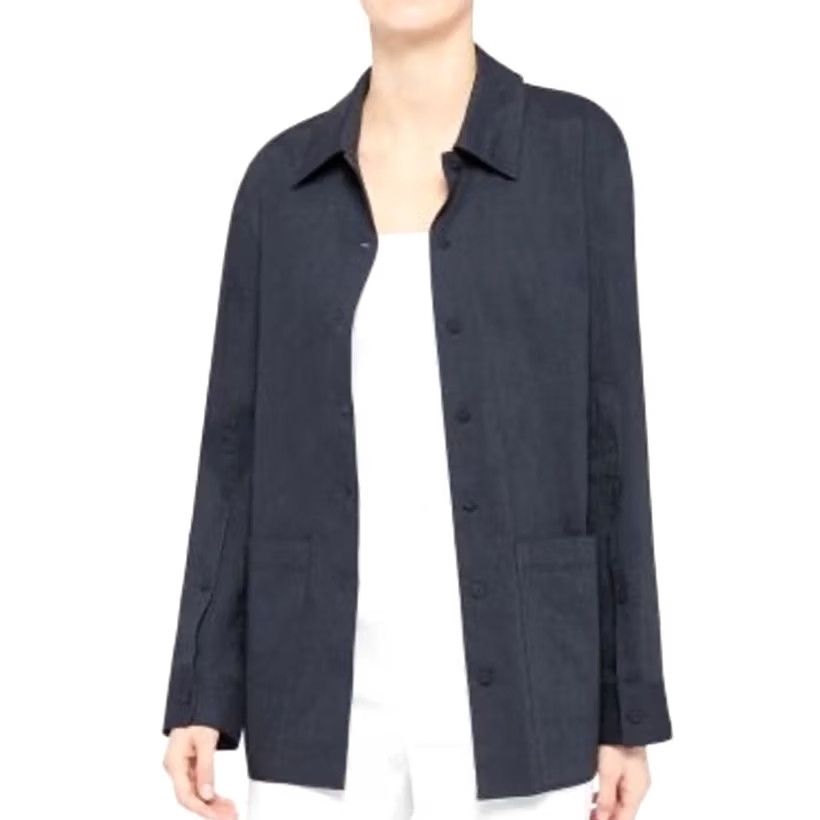 Theory VINTAGE Theory Linen Blend Shirt Jacket Tunic Dark Navy Minimalist Button Up Women’s M Size M / US 6-8 / IT 42-44 - 7 Thumbnail