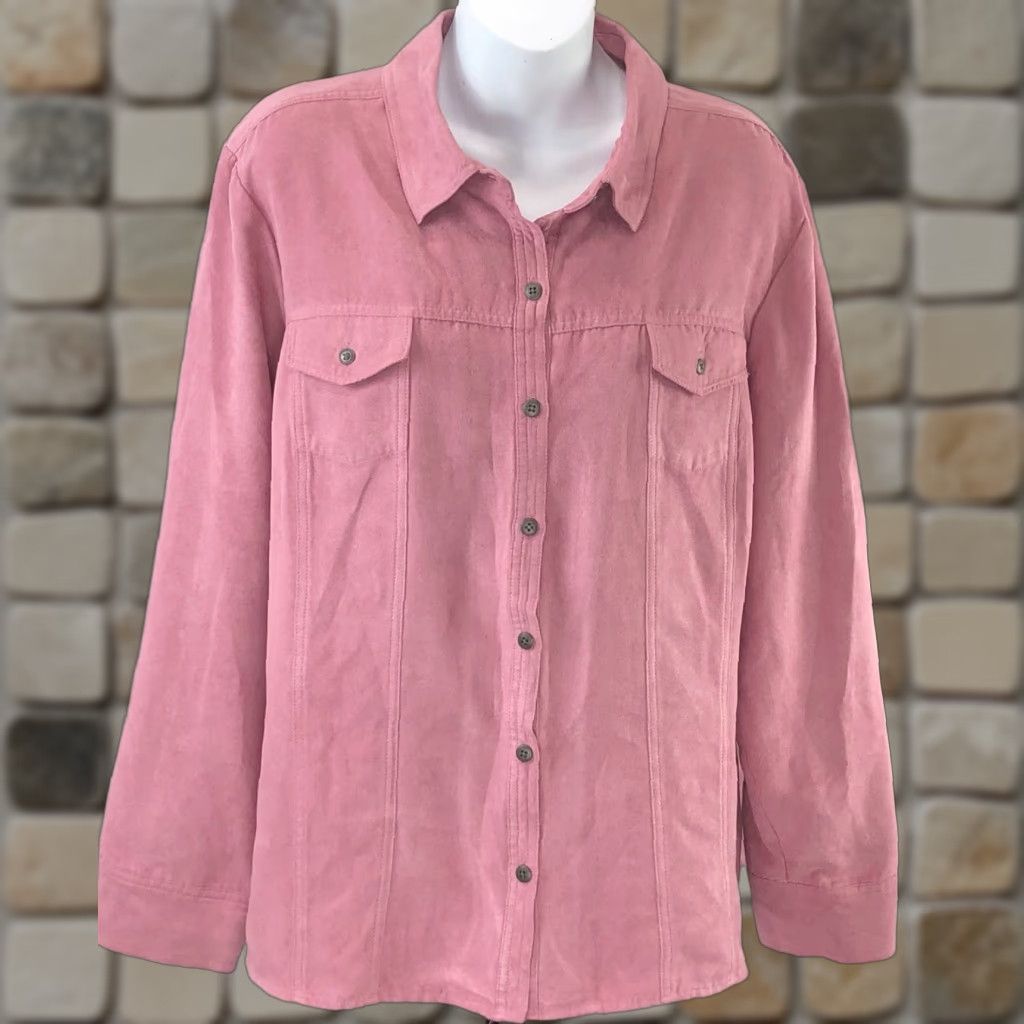 Croft & Barrow VINTAGE Croft Barrow Micro Suede Shacket Top XL Pink Button Up Pockets Cottage Western Size XL / US 12-14 / IT 48-50 - 1 Thumbnail