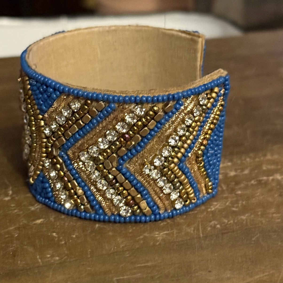 Other Handmade blue and gold beaded rhinestone wide cuff bracelet Size ONE SIZE - 6 Thumbnail