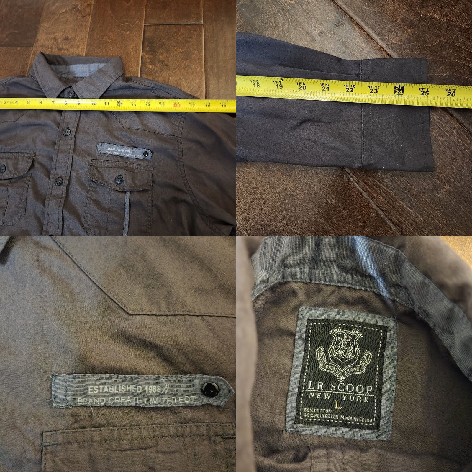 Vintage LR Scoop New York Men's Gray Blue Pocket Long Sleeve Button Up Dress Shirt L Size Gray Cotton Polyester Shirt Men موقع? Size 42R - 9 Thumbnail
