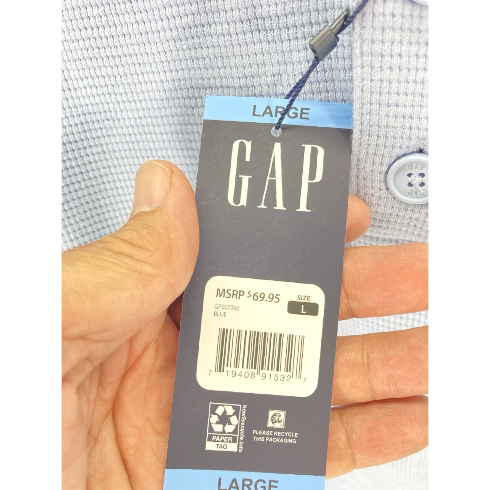 Gap VINTAGE Gap Waffle Henley Hoodie Shirt Men Large Blue Long Sleeve Pullover NWT Size US L / EU 52-54 / 3 - 5 Thumbnail