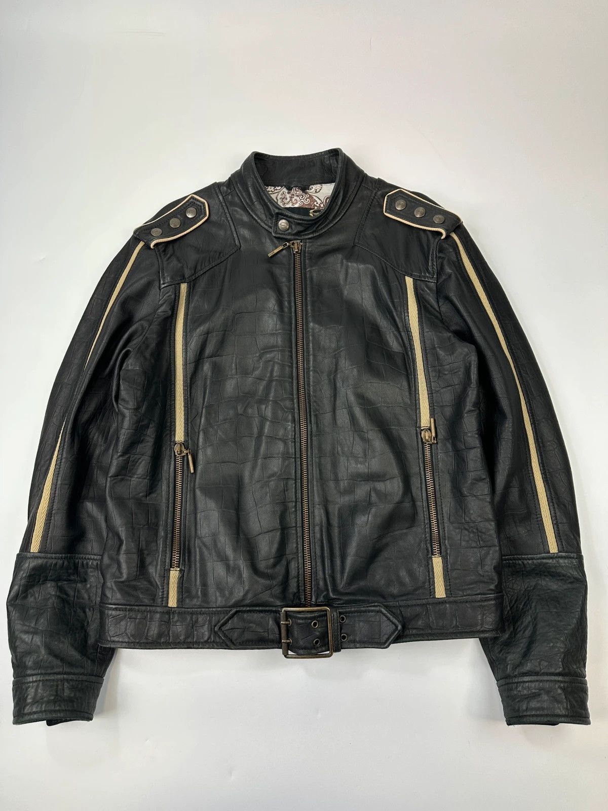 Roberto Cavalli Roberto Cavalli 00’s Black Leather Stamped Jacket Size US L / EU 52-54 / 3 - 1 Thumbnail