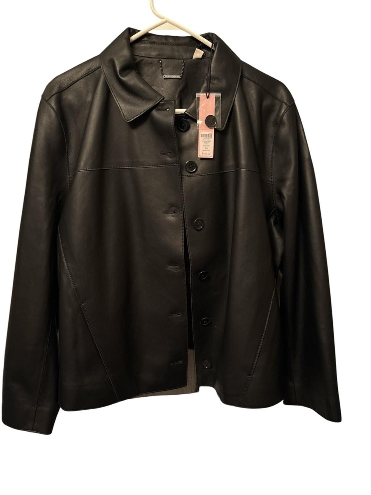 Chicos Chico’s Black Leather Button-Front Jacket Size XL / US 12-14 / IT 48-50 - 1 Thumbnail