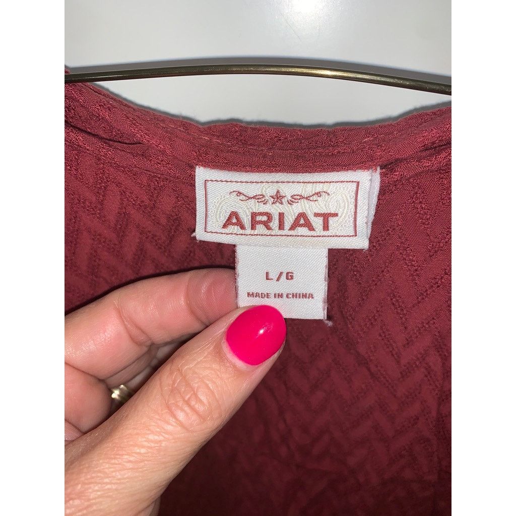 Ariat Ariat Women's Long Sleeve Blouse Red Size Large Round Neck Size L / US 10 / IT 46 - 3 Thumbnail