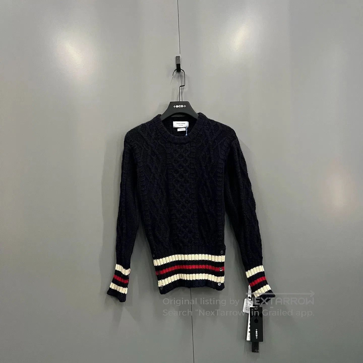 thom browne color-blocked knit sweater.