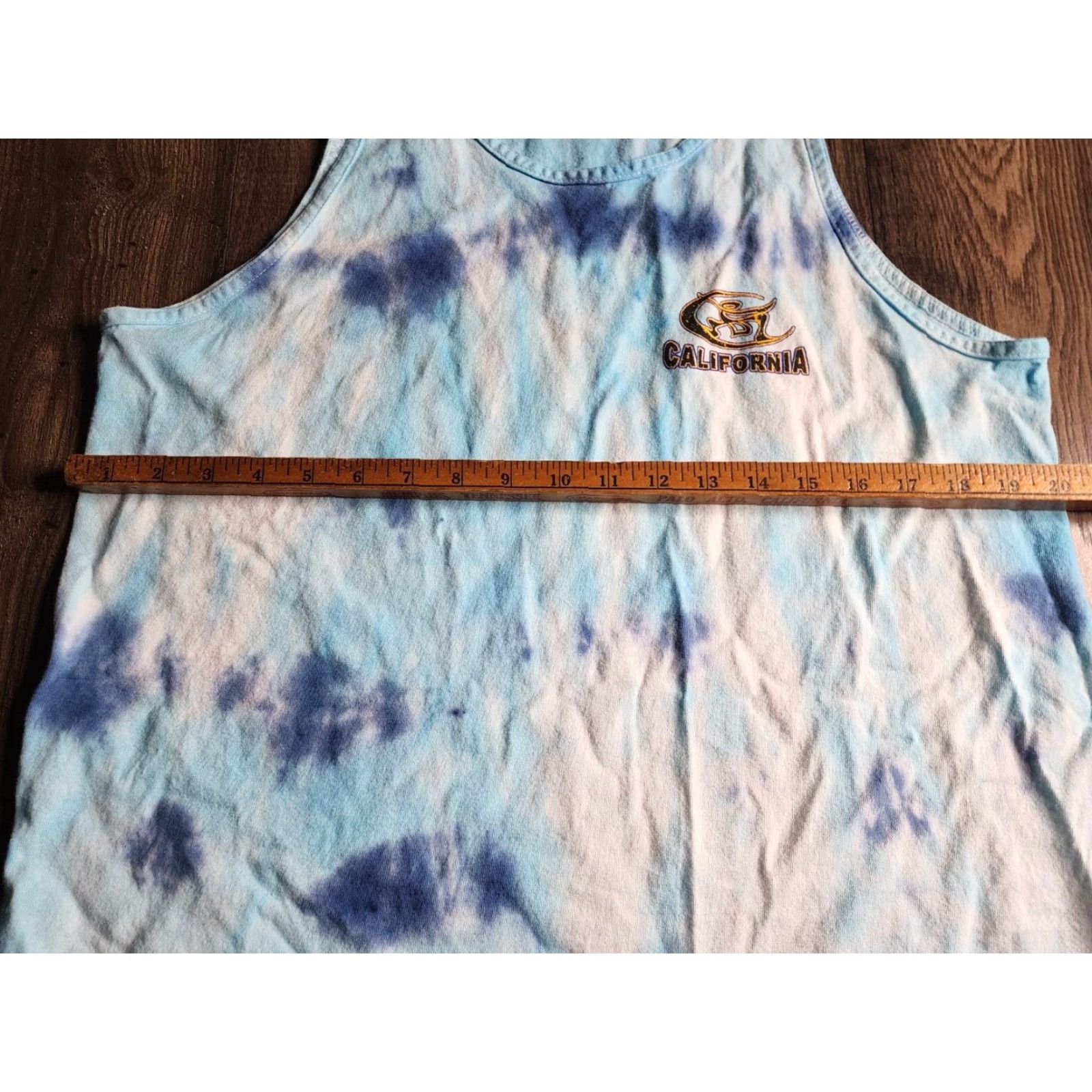 AAA VINTAGE California Surfing Tank Top Mens Blue Tie Dye Graphic Print Sleeveless Pullover Lightweight Cotton 80s Style L Size US L / EU 52-54 / 3 - 5 Thumbnail