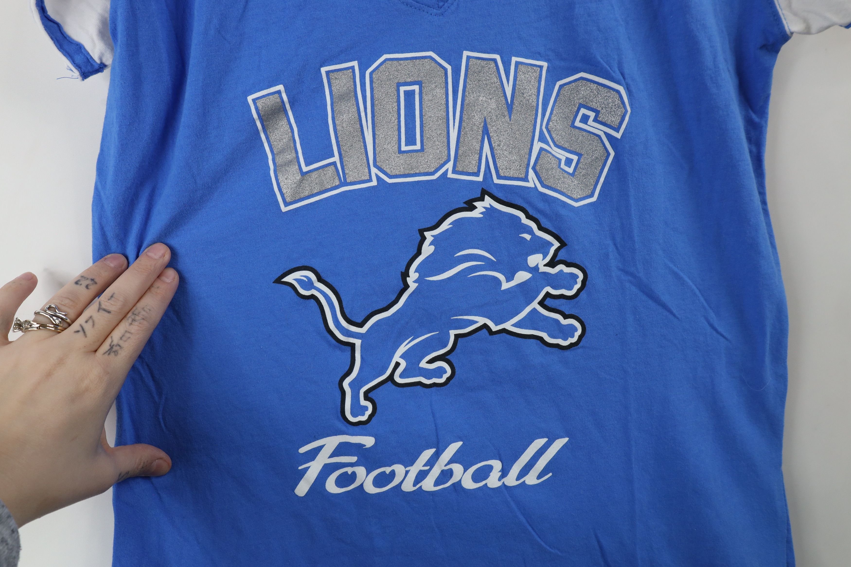 Majestic × Vintage Vintage Y2K Majestic Detroit Lions Football T-Shirt Blue Size L / US 10 / IT 46 - 4 Thumbnail