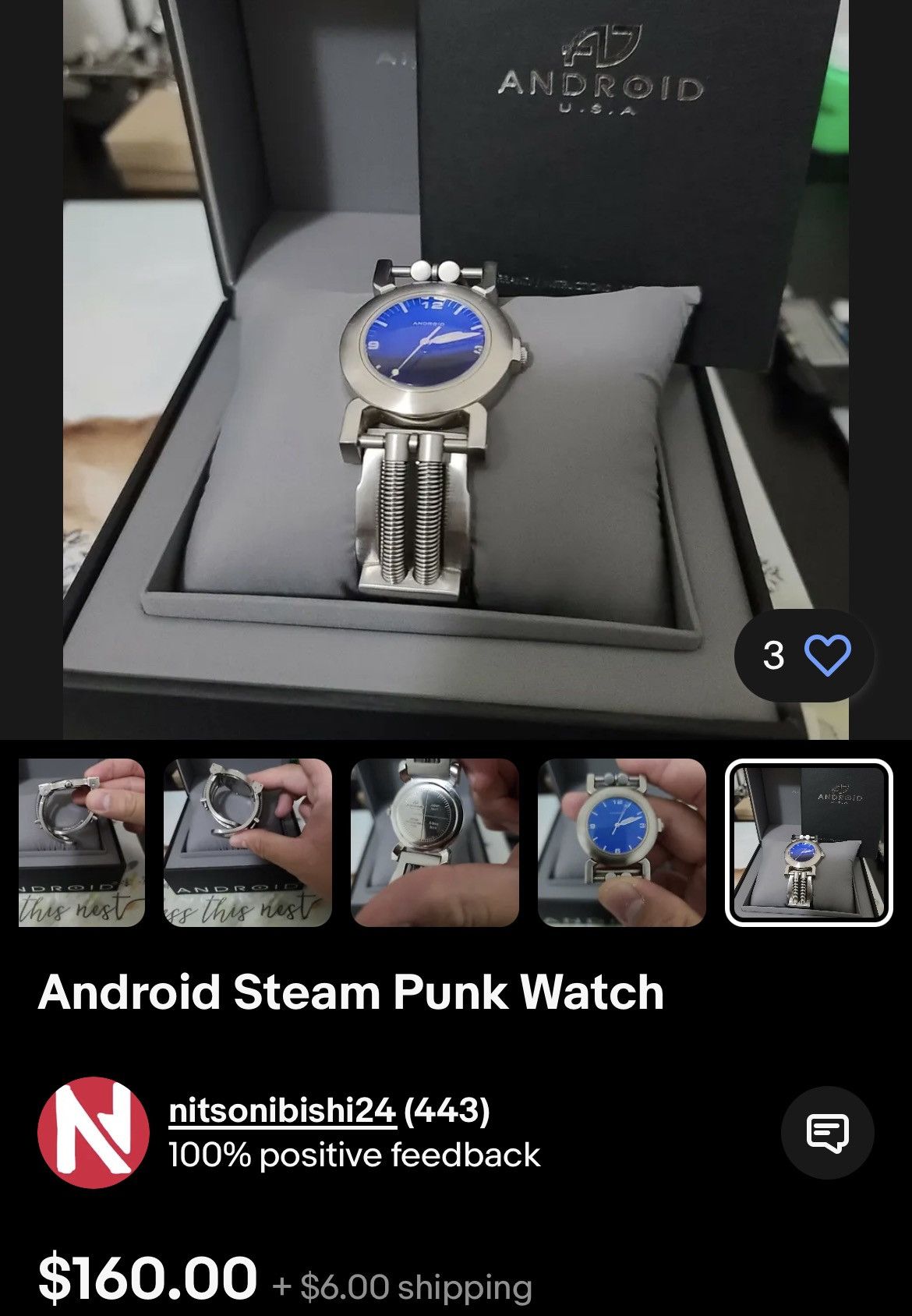 Japanese Brand Android USA Steampunk Clasp Band Rare Silver Blue Watch Size ONE SIZE - 2 Thumbnail