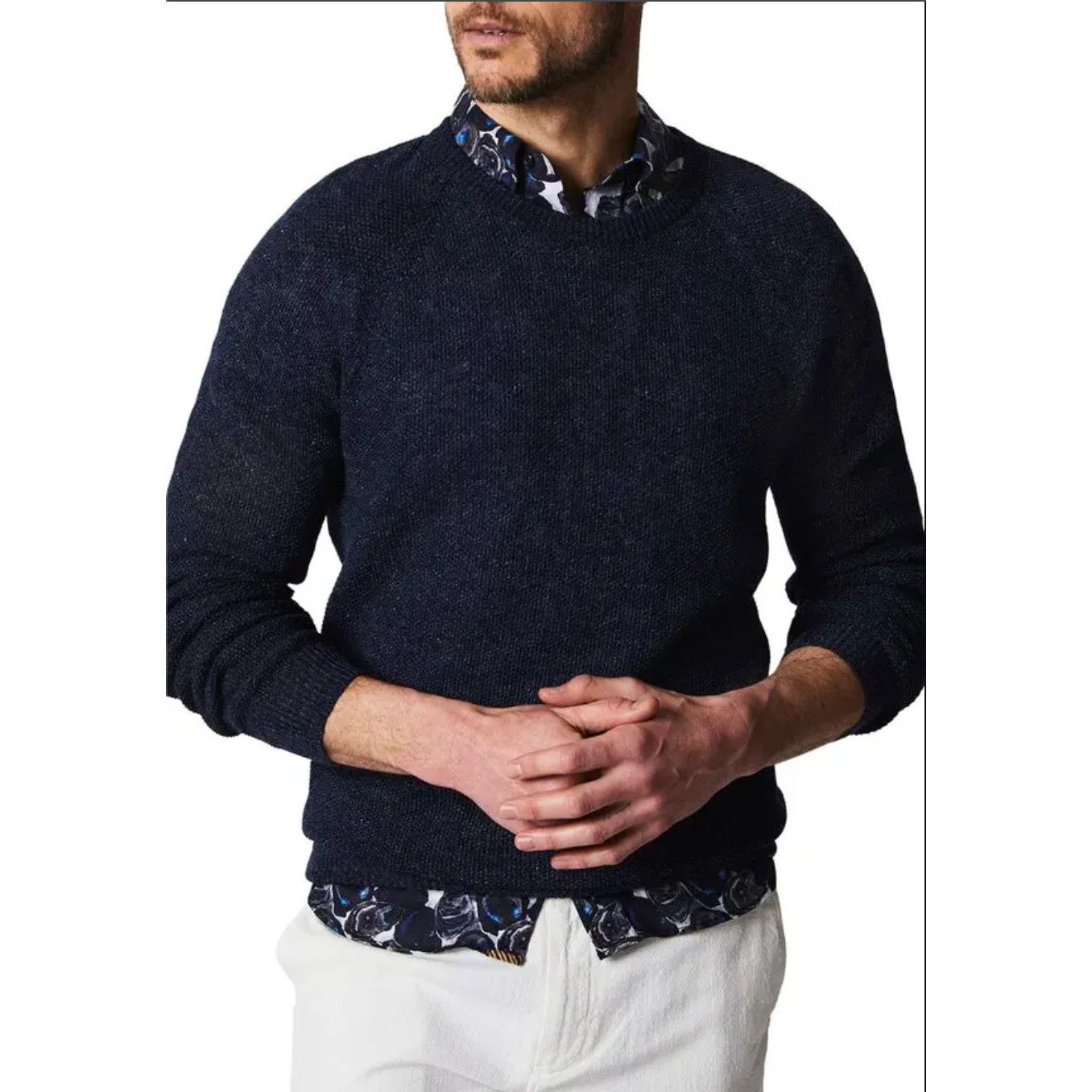 Billy Reid Billy Reid Seed Stitch Linen & Wool Crewneck Sweater Navy Size US XXL / EU 58 / 5 - 1 Thumbnail