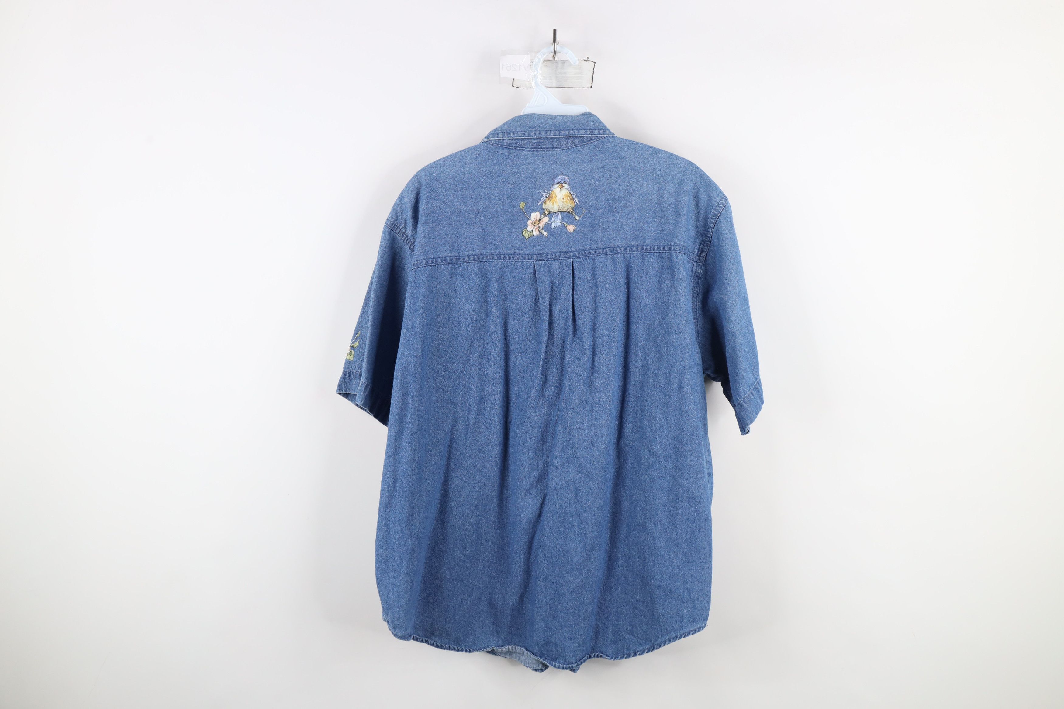 Vintage Vintage 90s Streetwear Bird Short Sleeve Denim Button Shirt Size M / US 6-8 / IT 42-44 - 12 Thumbnail
