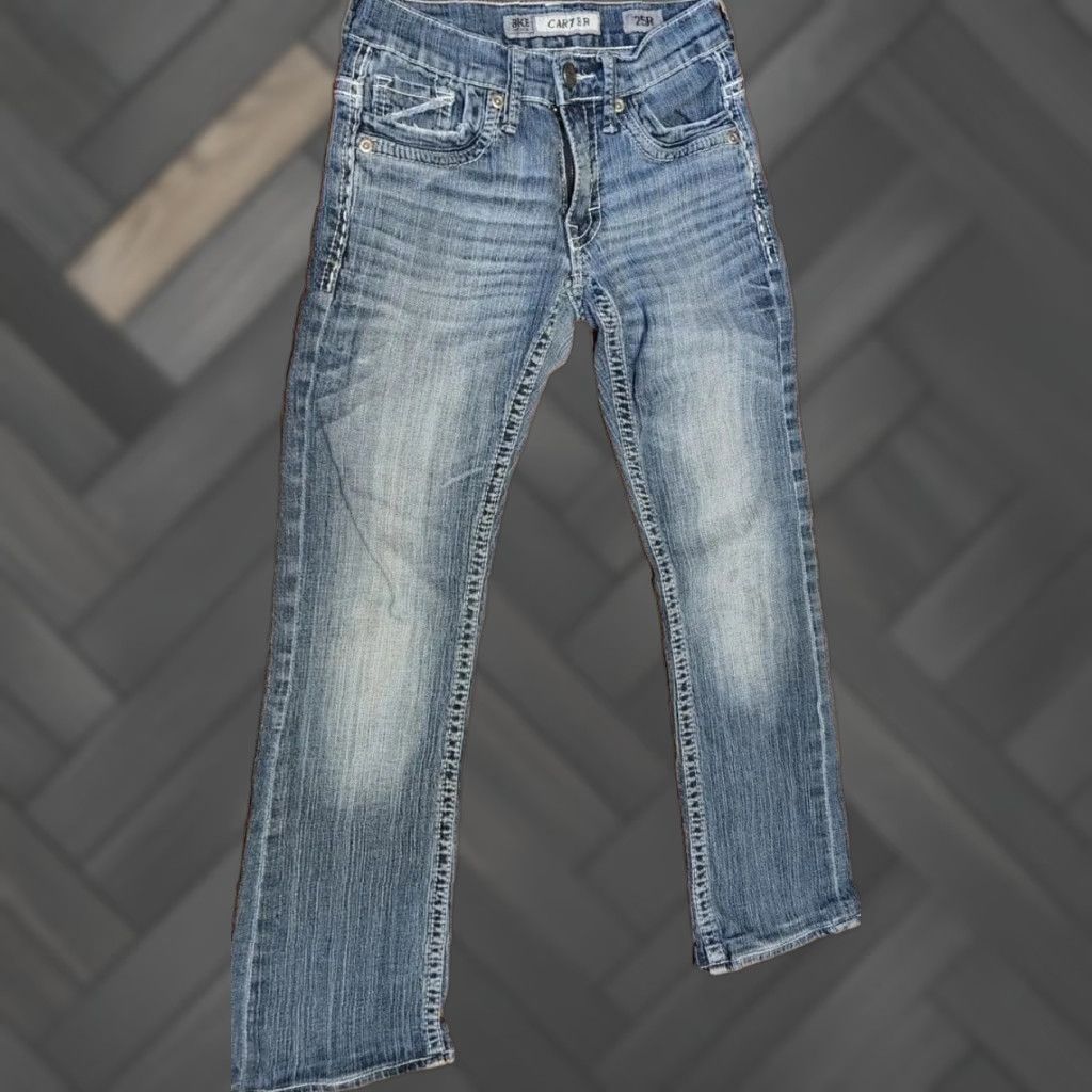 BKE BKE Carter Jeans Men's 25R (25Wx29L) Med Wash Straight Leg Blue Denim Buckle Logo 5-Pocket Fall Spring Summer Winter Mens Regular Type: Jeans Size US 26 / EU 42 - 1 Thumbnail