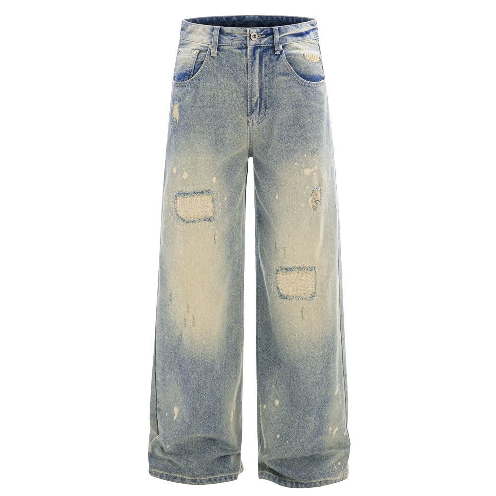 Japanese Brand × Jean Gradient distressed loose punk washed ripped patch jeans Size US 32 / EU 48 - 1 Thumbnail