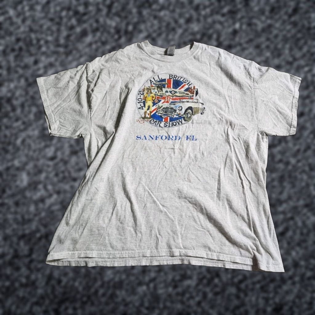 Gildan Mens 2XL All British Classic Car Show 2021 Sanford FL T Shirt Double Sided Gray Cotton Gildan Regular Short Sleeve Crew Neck USA Cars Mens Size US XXL / EU 58 / 5 - 1 Thumbnail