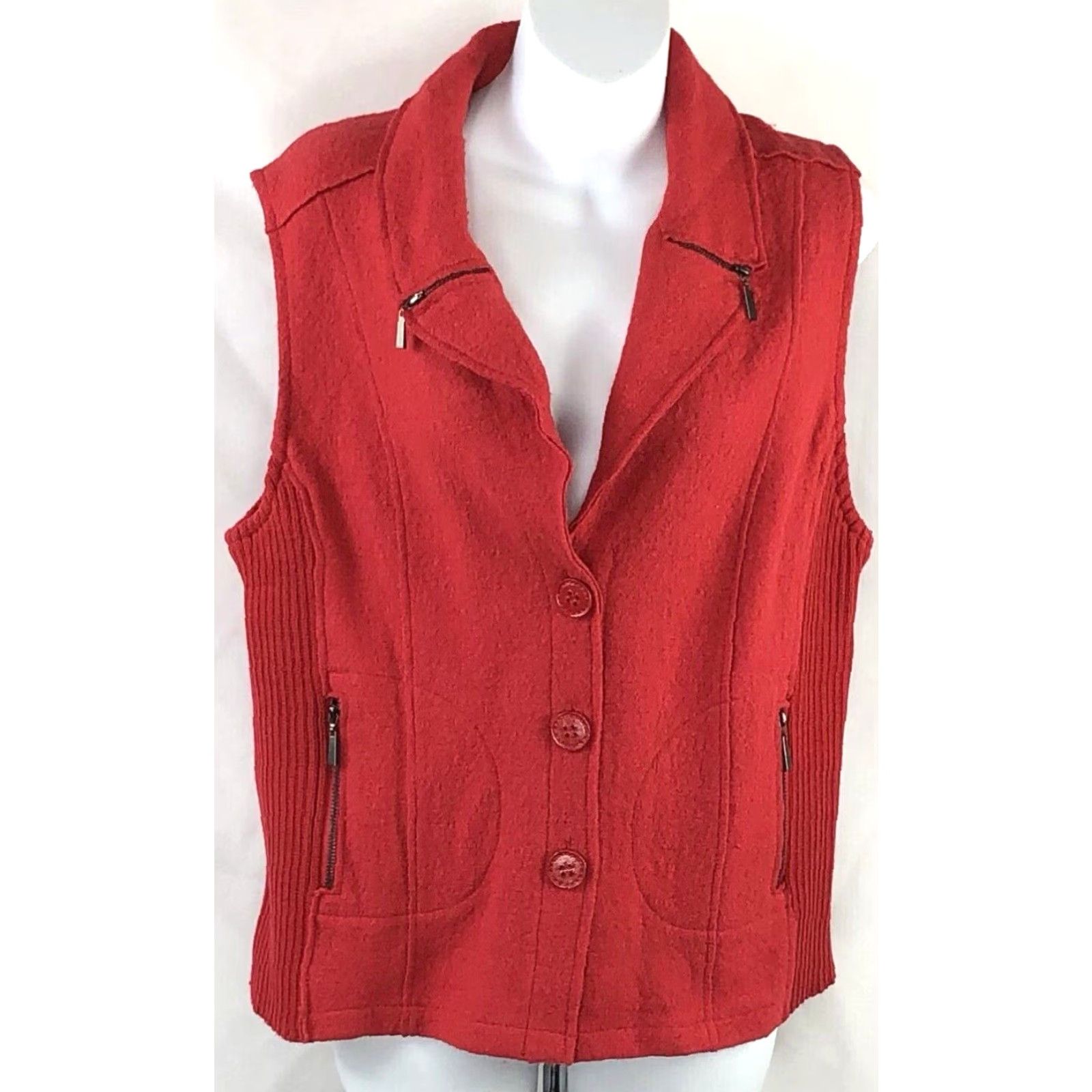 Vintage VINTAGE Lana Lee Wool Cardigan Sweater Vest 12 Red Zippers Punk Rock 90's Size S / US 4 / IT 40 - 2 Thumbnail
