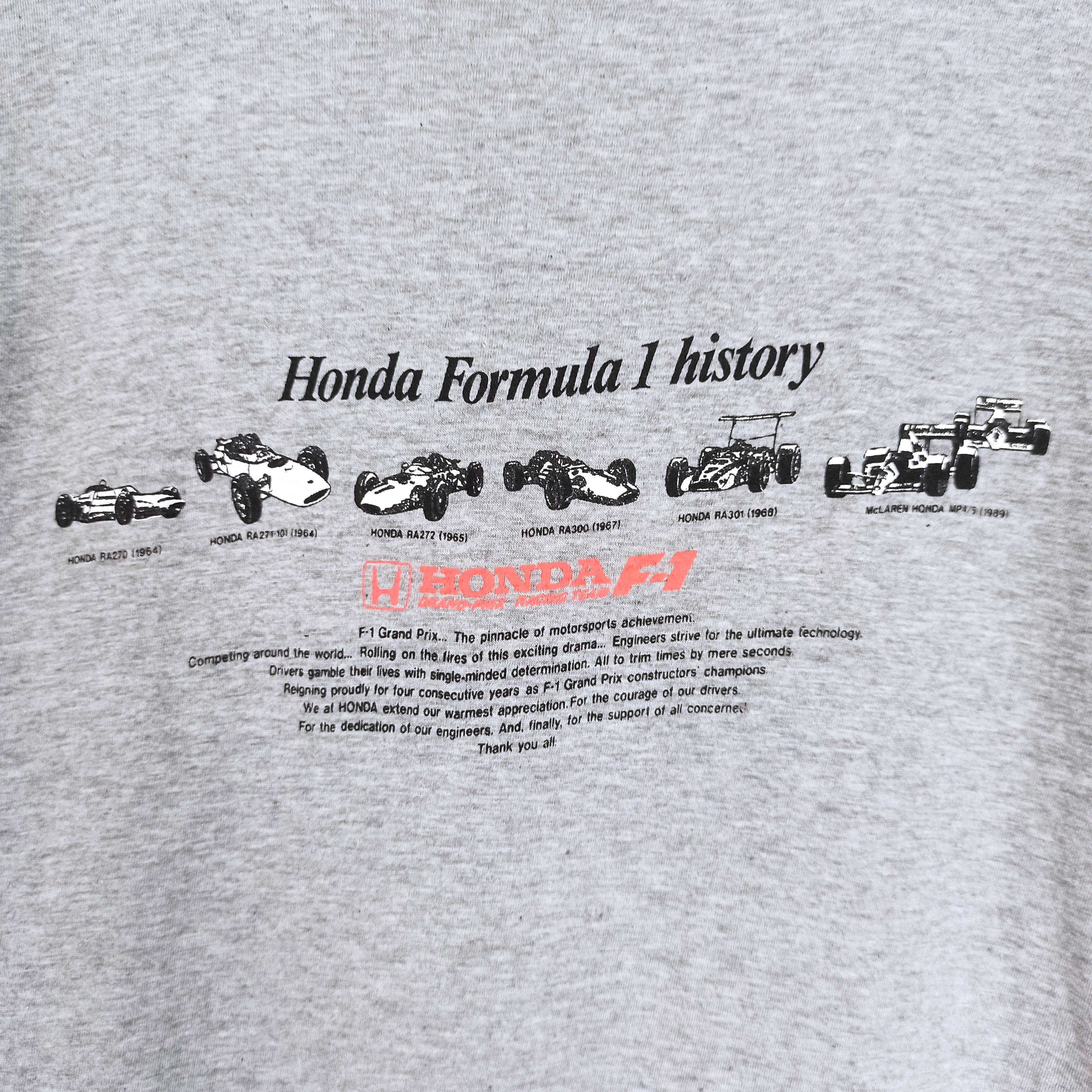 Honda Vintage Honda Grand-Prix Racing Team F1 Single Stitch tees Size US L / EU 52-54 / 3 - 3 Thumbnail