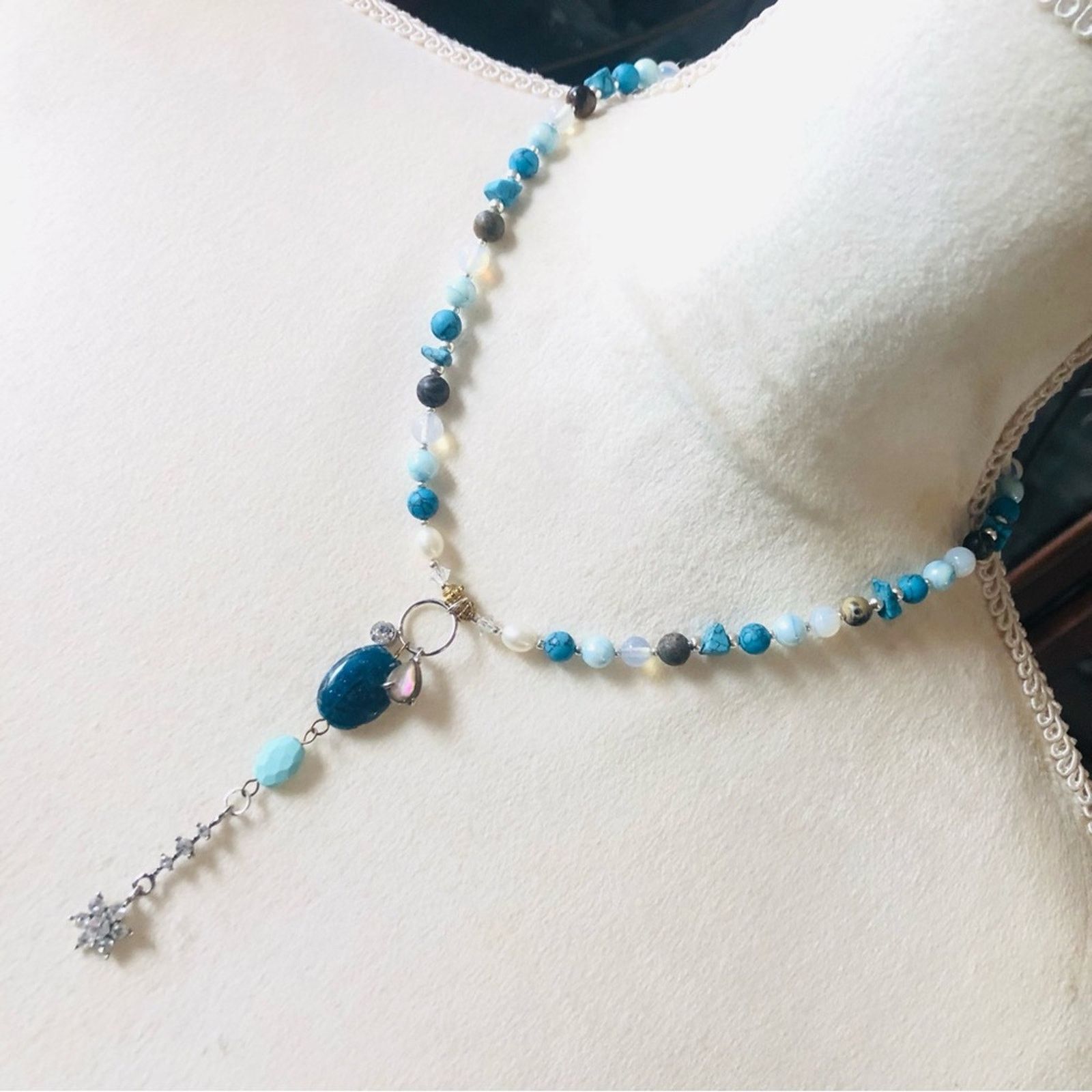 Handmade Handcrafted elegant mixed genuine stone and pearl necklace Size ONE SIZE - 1 Thumbnail