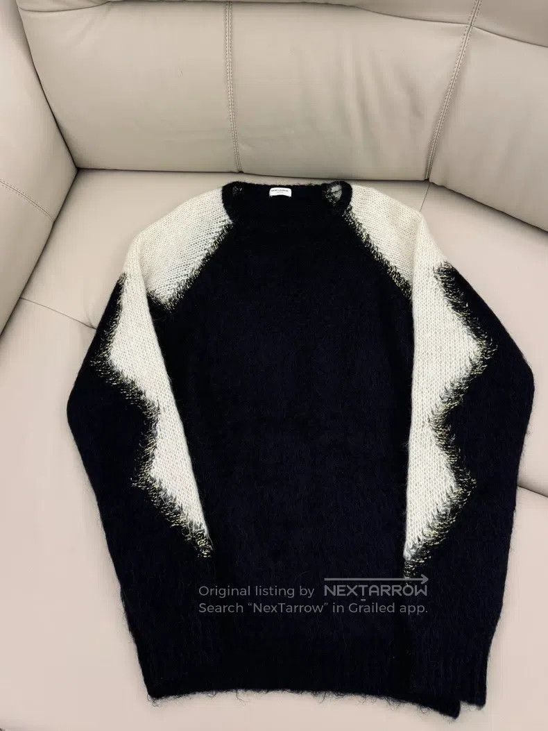 Saint Laurent Paris Black and White Mohair Knit Sweater