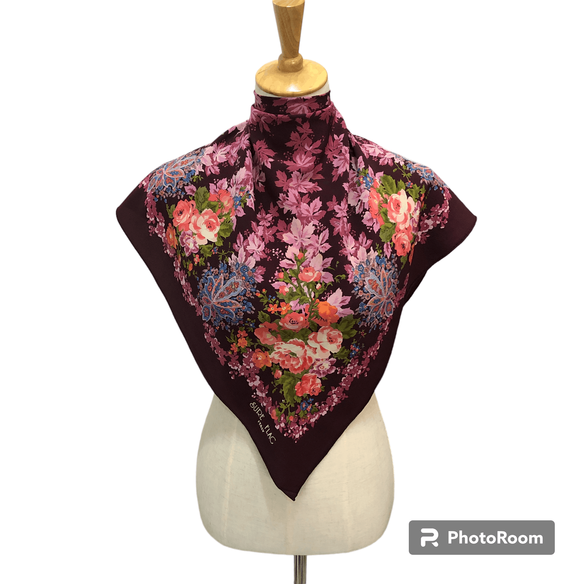 Vintage Sure Flag Floral Hand Rolled Silk Scarf M1219 Size ONE SIZE - 1 Thumbnail