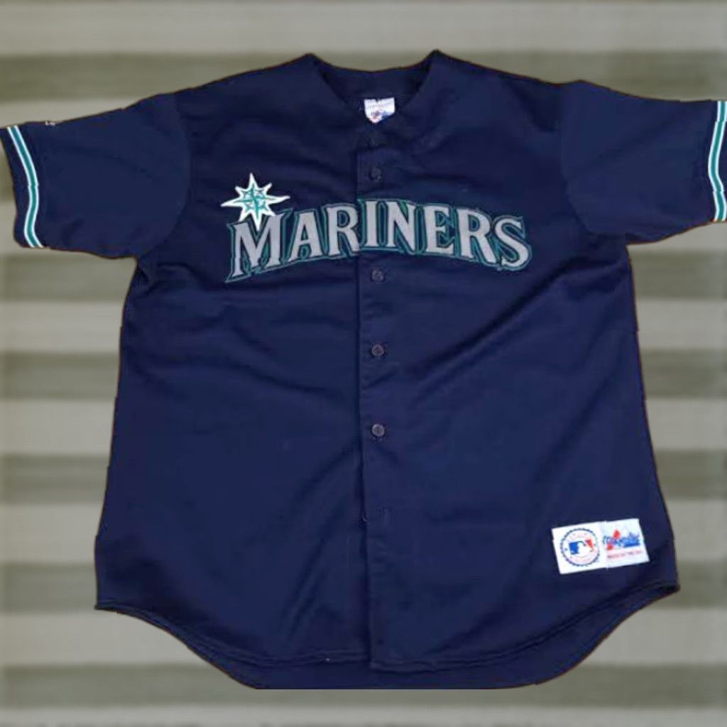 X-LARGE Majestic Seattle Mariniers Baseball Full Button XL USA Made Home Jersey Sweatshirt Short Sleeve Pulsedric Logo Mens Dark Teal Size US XL / EU 56 / 4 - 1 Thumbnail