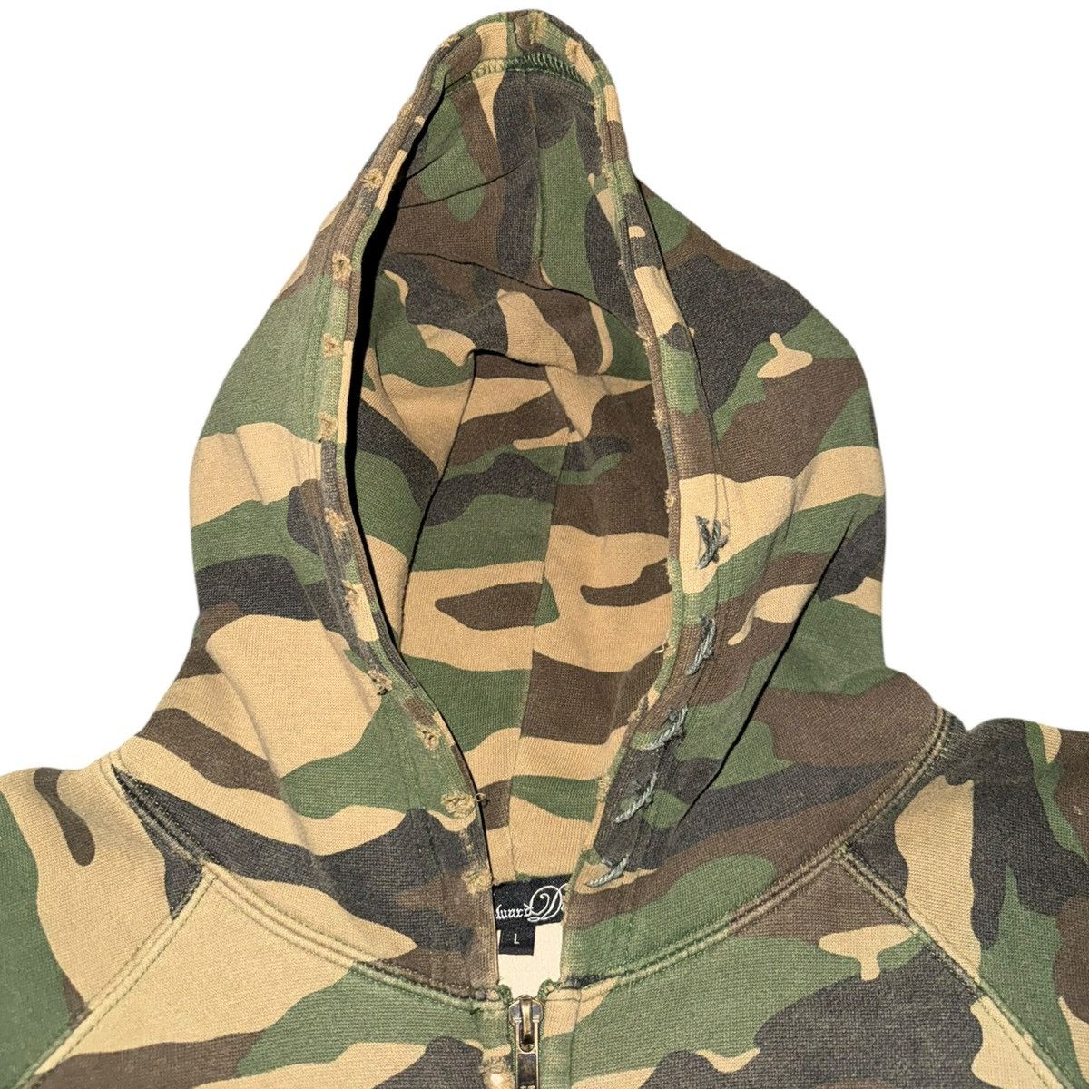 Dragonfly 1990s Archive Gothic/Emo Waffle Lined Camo Zip Up Hoodie Size US XL / EU 56 / 4 - 10 Thumbnail