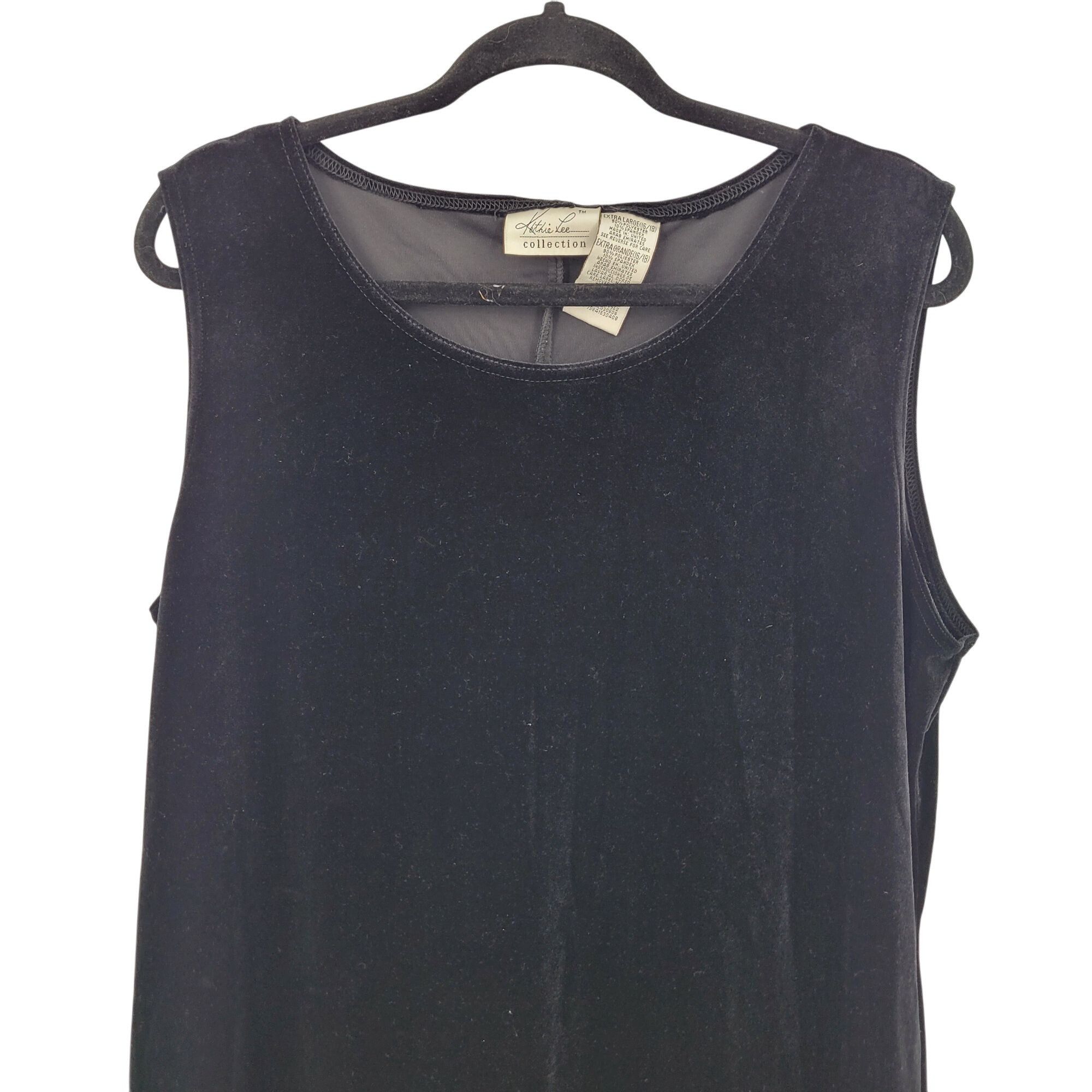 Vintage Vtg 80s Black Velour Sleeveless Maxi Dress XL 16/18 Stretch Size XL / US 12-14 / IT 48-50 - 4 Thumbnail