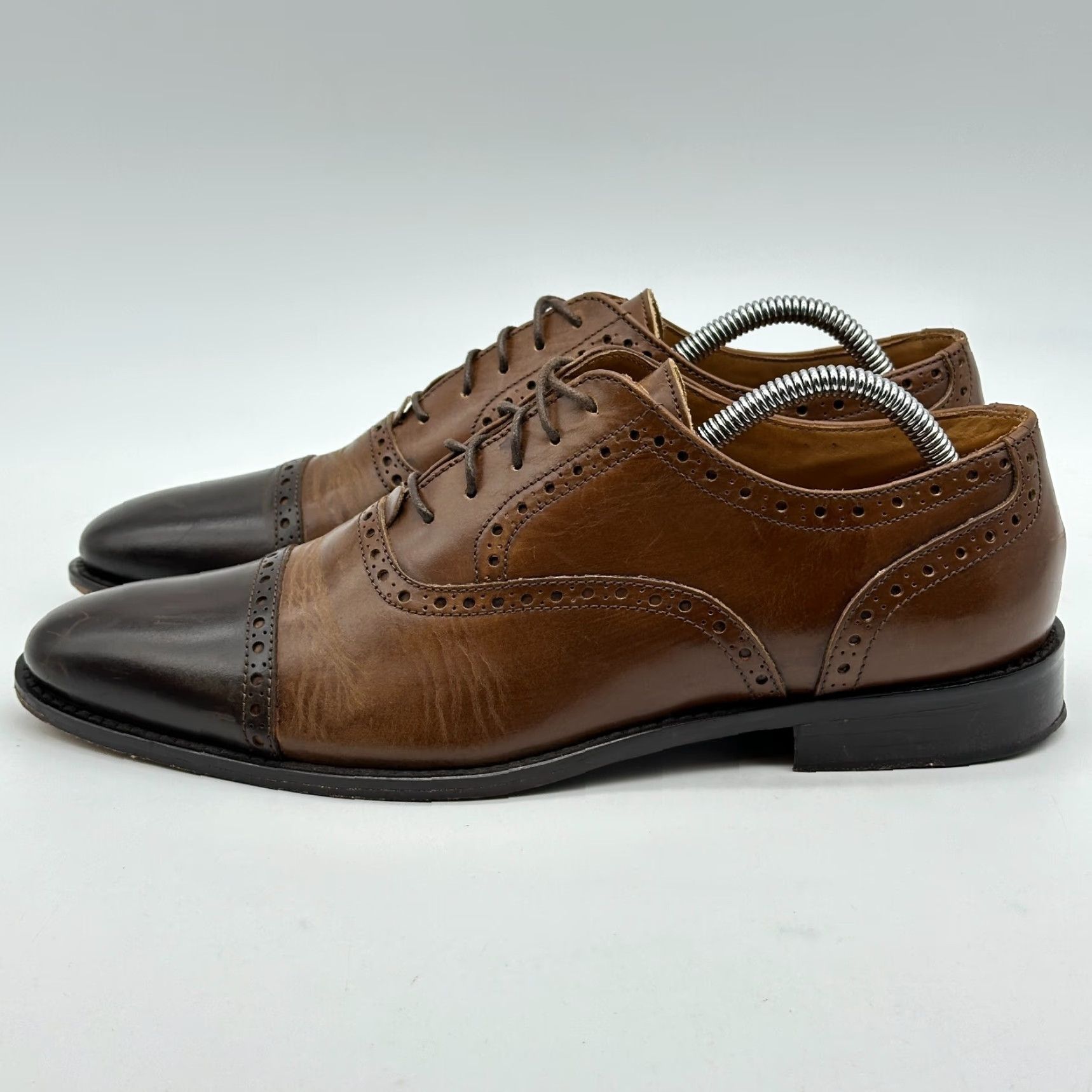 Vintage Paul Fredrick Cap Toe Oxford Mens 8.5 Brown Leather Brogue Made in Italy Dress Oxford Shoes Mens Brown Leather Cap Toe Oxford City Going Out 8.5 Mens Size ONE SIZE - 2 Thumbnail