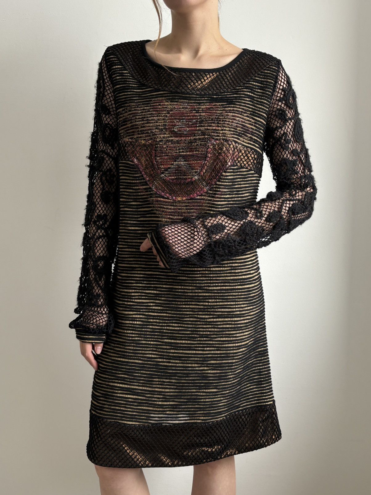 Other Save The Queen Dress Black Mesh Metallic Copper Boho Printed Size XL / US 12-14 / IT 48-50 - 3 Thumbnail