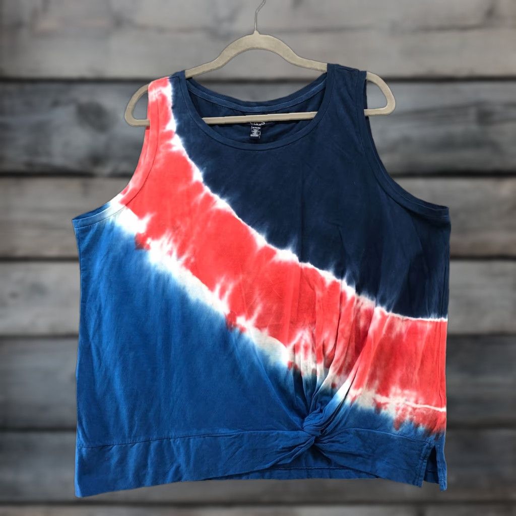 Chaps NWT Chaps Tank Womens XXL Tie Dye Red Blue Cotton Modal Crew Neck Sleeveless Holiday Patriotic Size XXL / US 16-18 / IT 52-54 - 1 Thumbnail