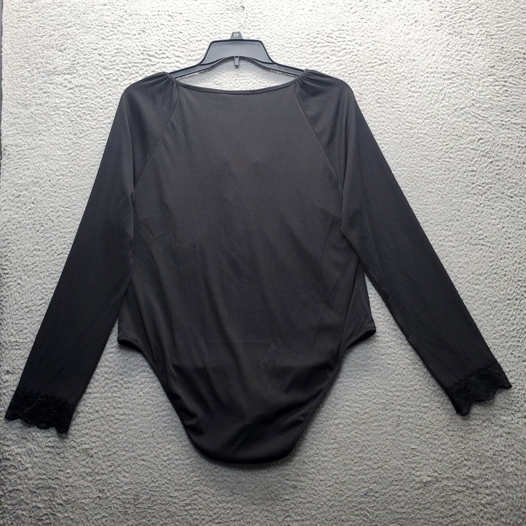 Cider Cider Bodysuit Women 2XL Black Lace Trim Stretch Long Sleeve V-Neck Button Front Womens Size 2XL Size XXL / US 16-18 / IT 52-54 - 2 Thumbnail