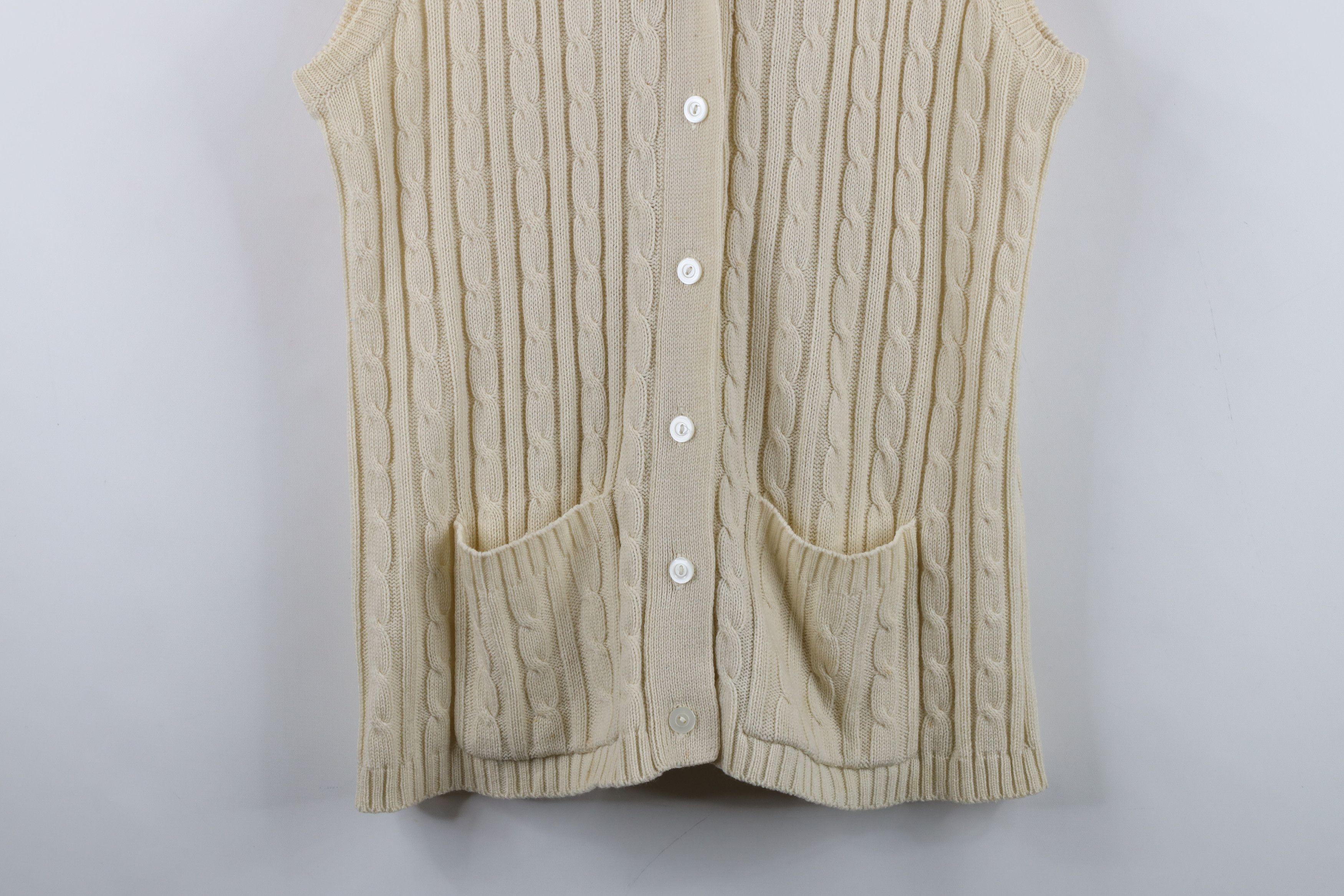 Vintage Vintage 70s Streetwear Chunky Cable Knit Sweater Vest Beige Size M / US 6-8 / IT 42-44 - 3 Thumbnail