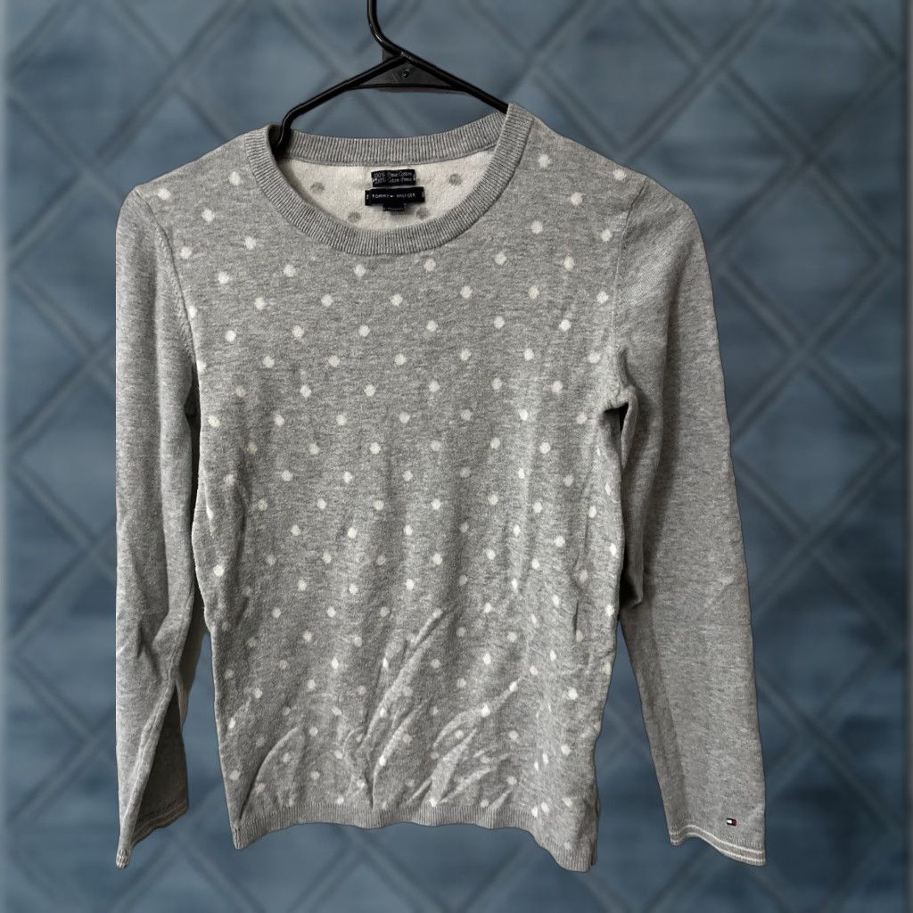Tommy Hilfiger Tommy Hilfiger Women’s Pink Polka Dot Jumper Round Neck Sweater S Gray Logo Knit Pullover Casual Size S / US 4 / IT 40 - 1 Thumbnail