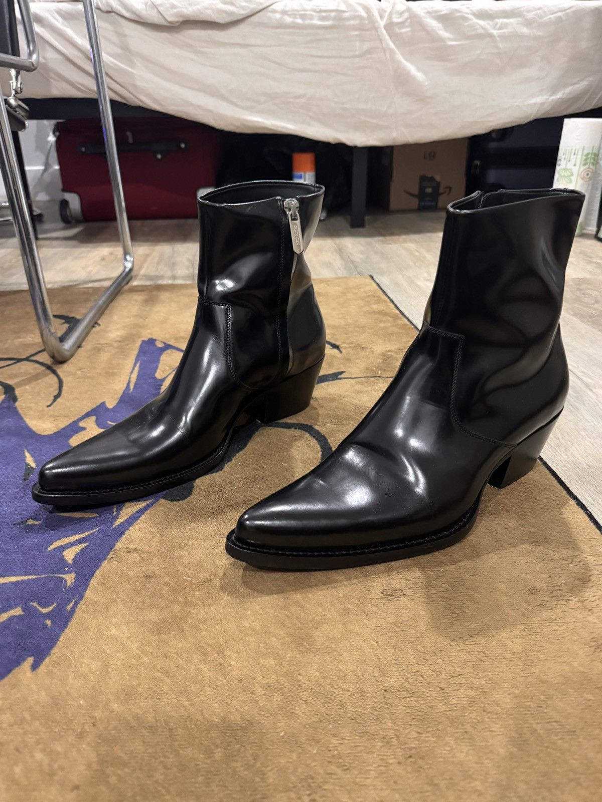 Pre-owned Calvin Klein 205w39nyc X Raf Simons Black Leather Cowboy Boots