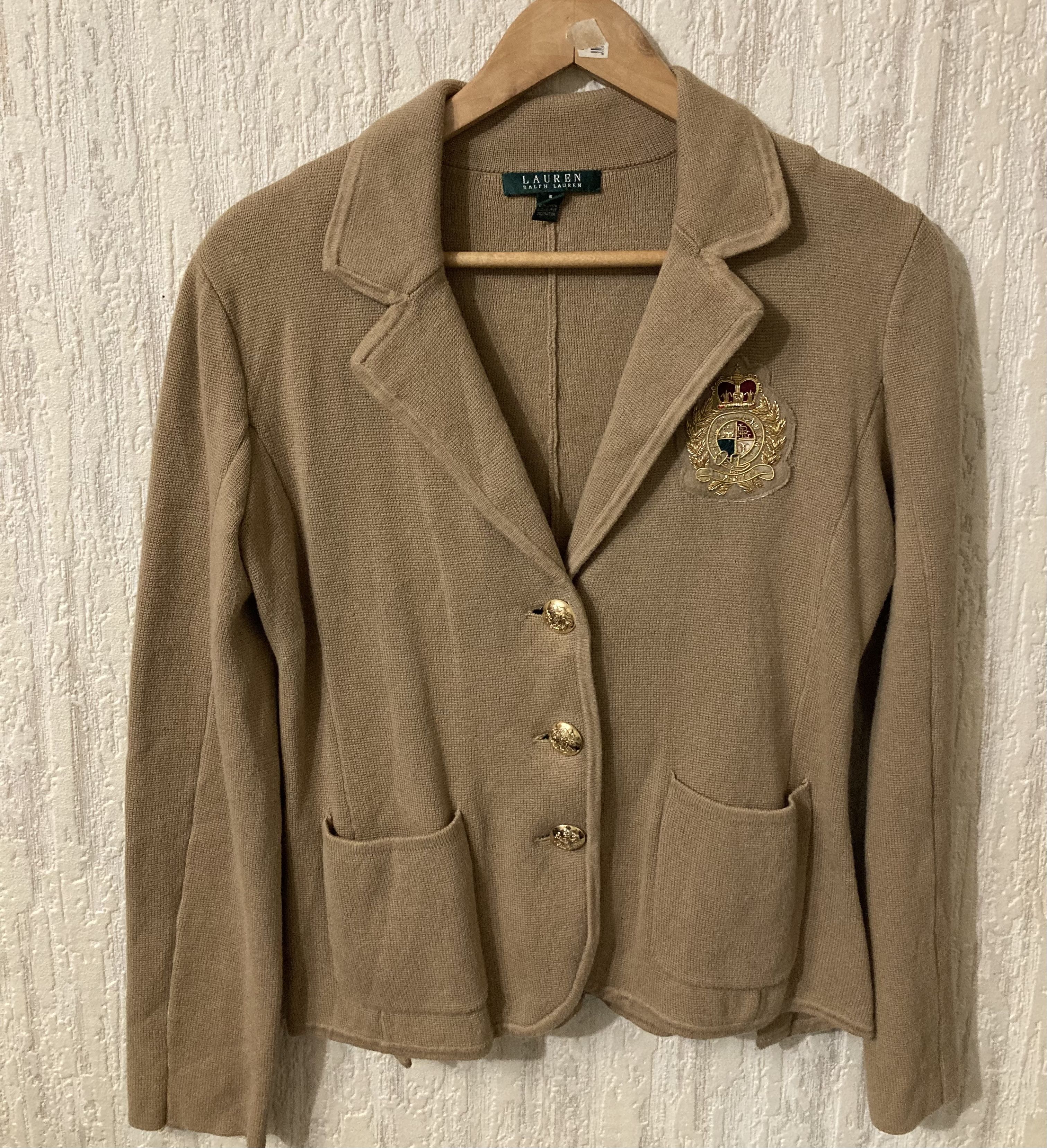 Ralph Lauren × Vintage Ralph Lauren Beige Cotton Blazer With Embroidered Patch Size S / US 4 / IT 40 - 16 Thumbnail