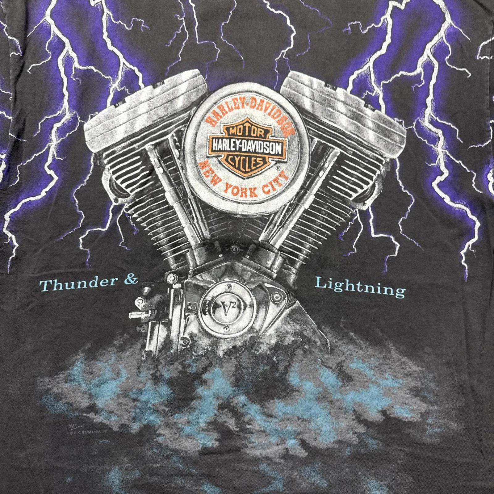 Harley Davidson Harley Davidson Thunder Lightning AOP Vintage Faded T-Shirt Size US XXL / EU 58 / 5 - 4 Thumbnail