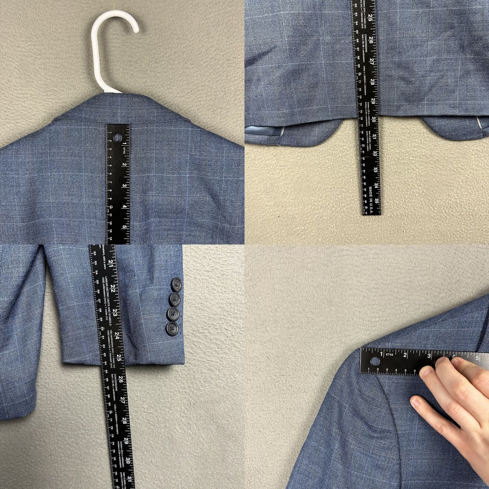 Joseph Joseph & Feiss Blue Wool Sport Coat Jacket - Single-Breasted, Plaid Windowpane, 40R, Men, Notch Lapel, Two-Button Front, Classic Fit Size US XXS / EU 40 - 9 Thumbnail