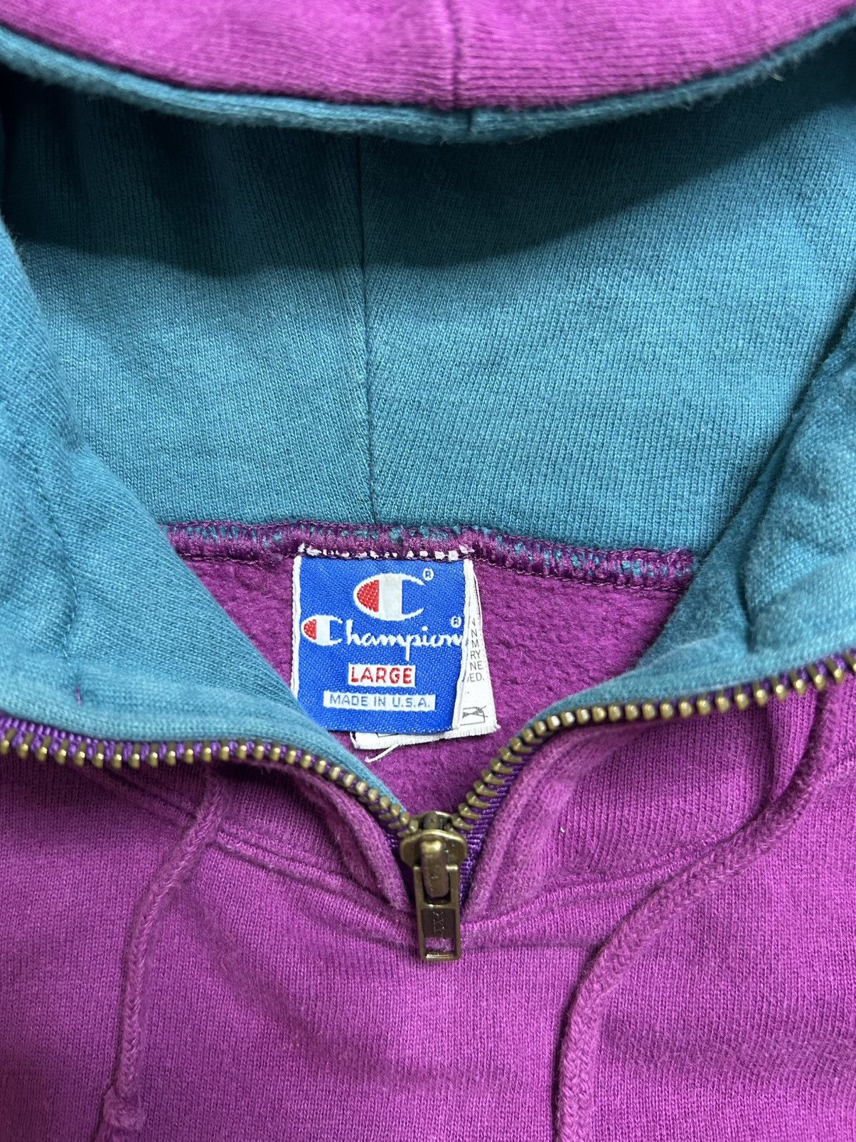 Champion Vintage 90s Champion Sweatshirt Quarter Zip Hoodie Purple Size US L / EU 52-54 / 3 - 4 Thumbnail