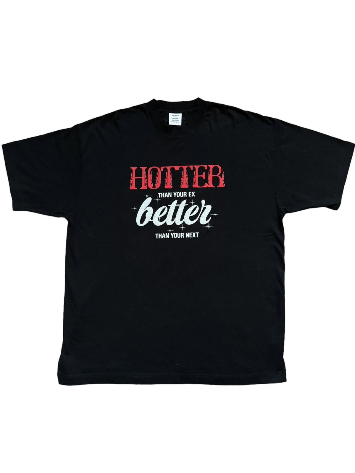 image of Vetements Ss22 ‘Hotter Than Your Ex’ Oversized T Shirt in Black, Men's (Size Large)