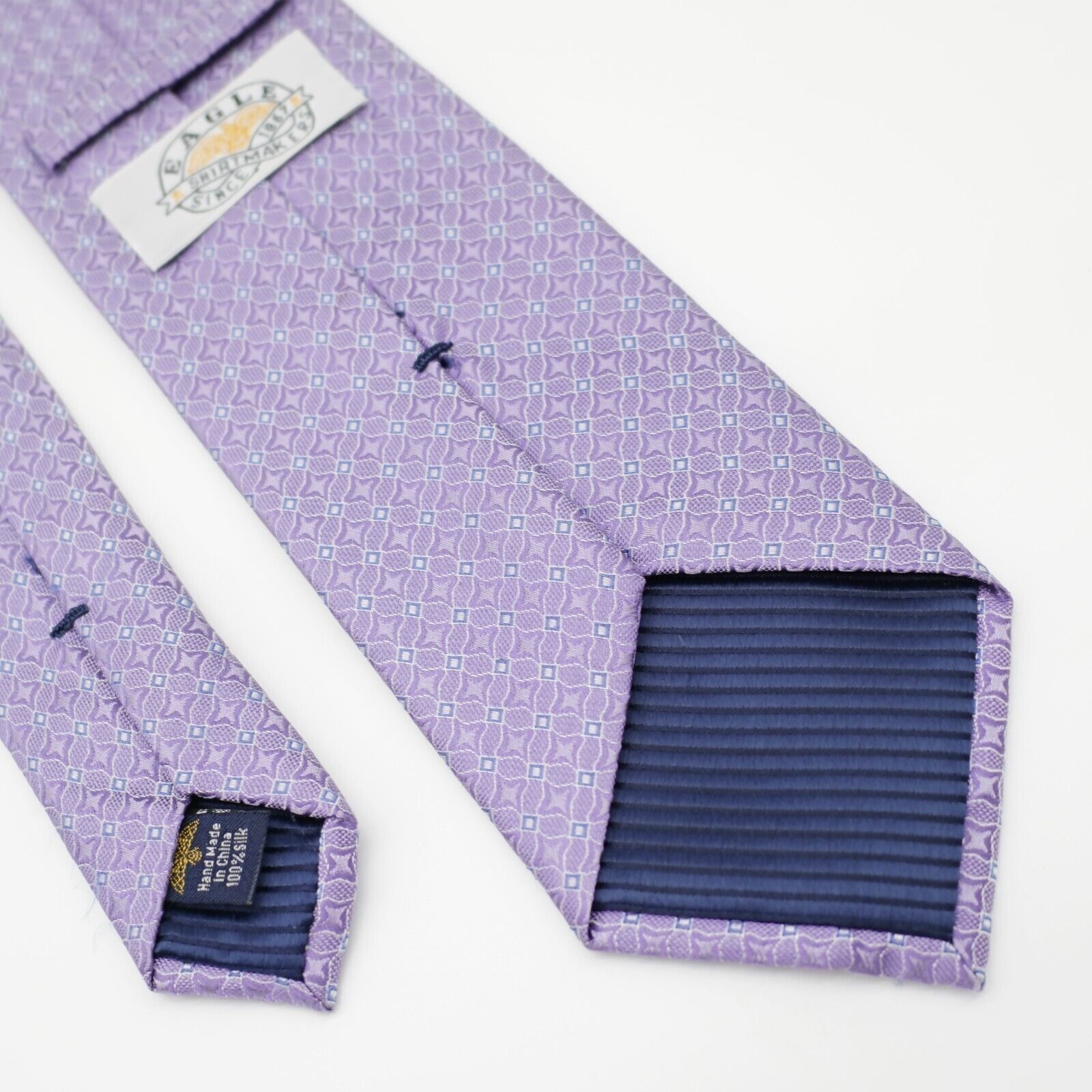 Designer Eagle Shirtmakers Purple Blue Geometric Woven Silk Tie Size ONE SIZE - 6 Thumbnail