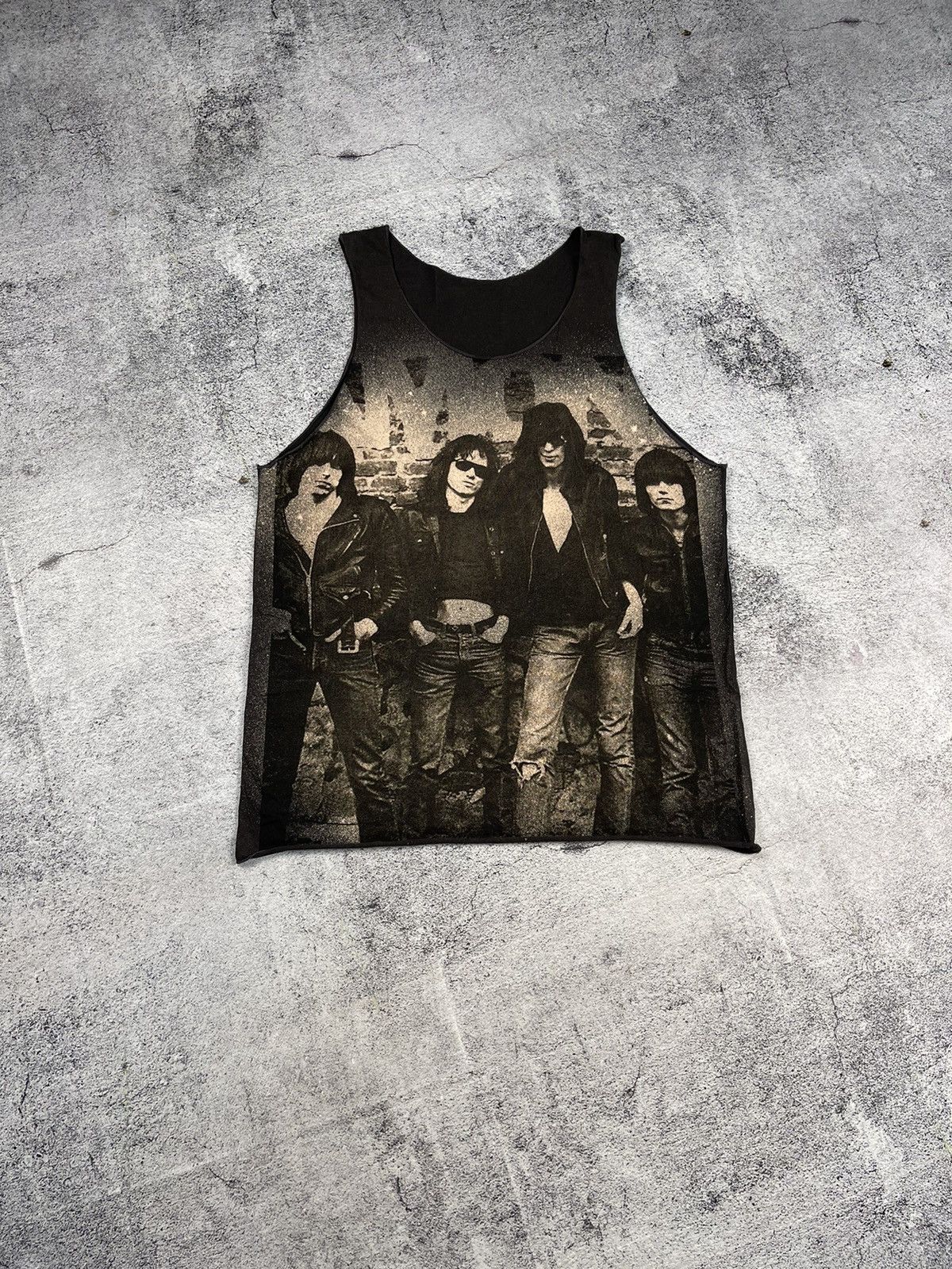 image of Band Tees x Rock Tees Ramones Vintage Tank Top Sleeveless Overprinted Tee 90S’ in Black (Size Mediu