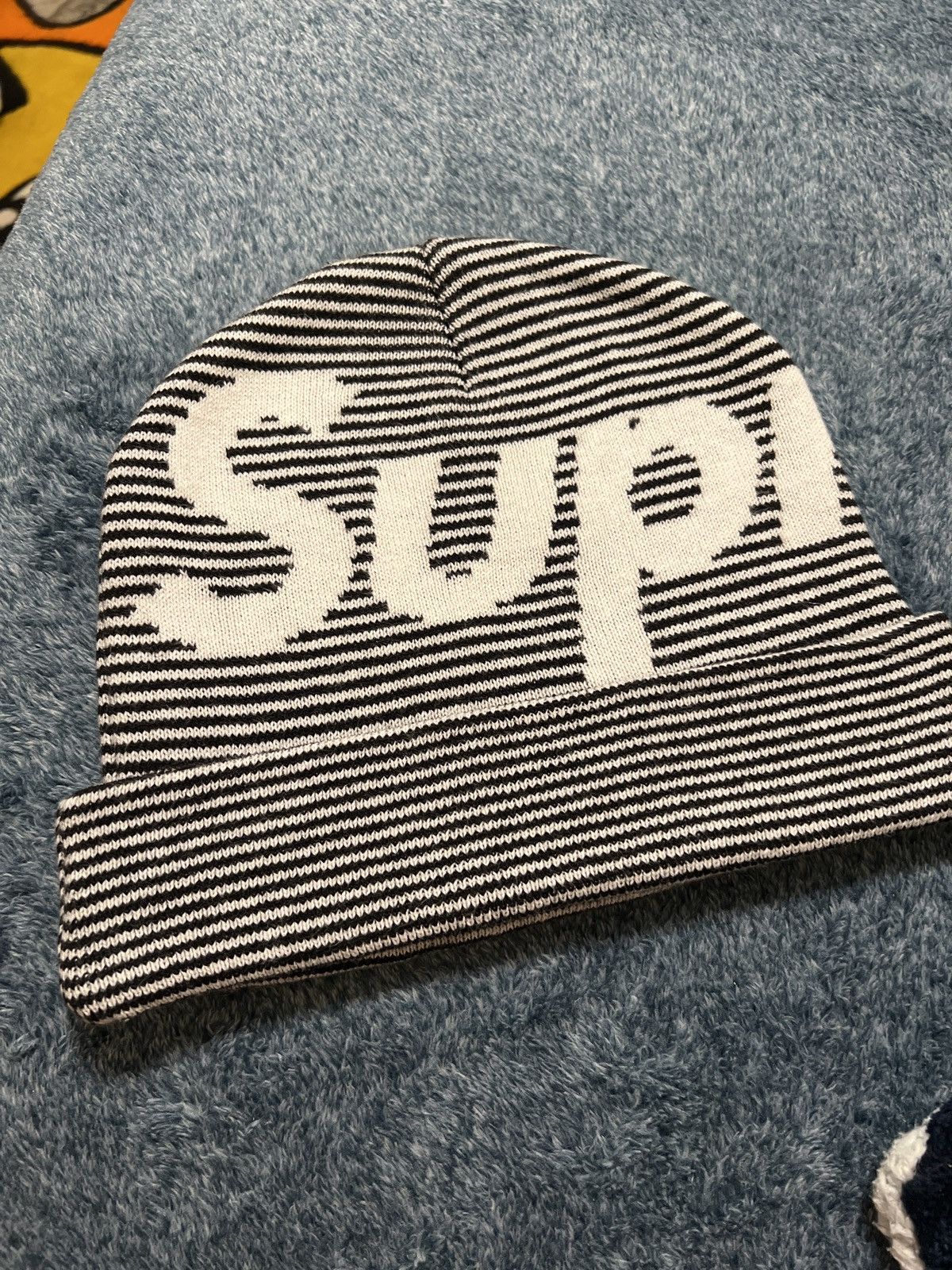 Supreme Supreme big logo beanie black stripe | Grailed