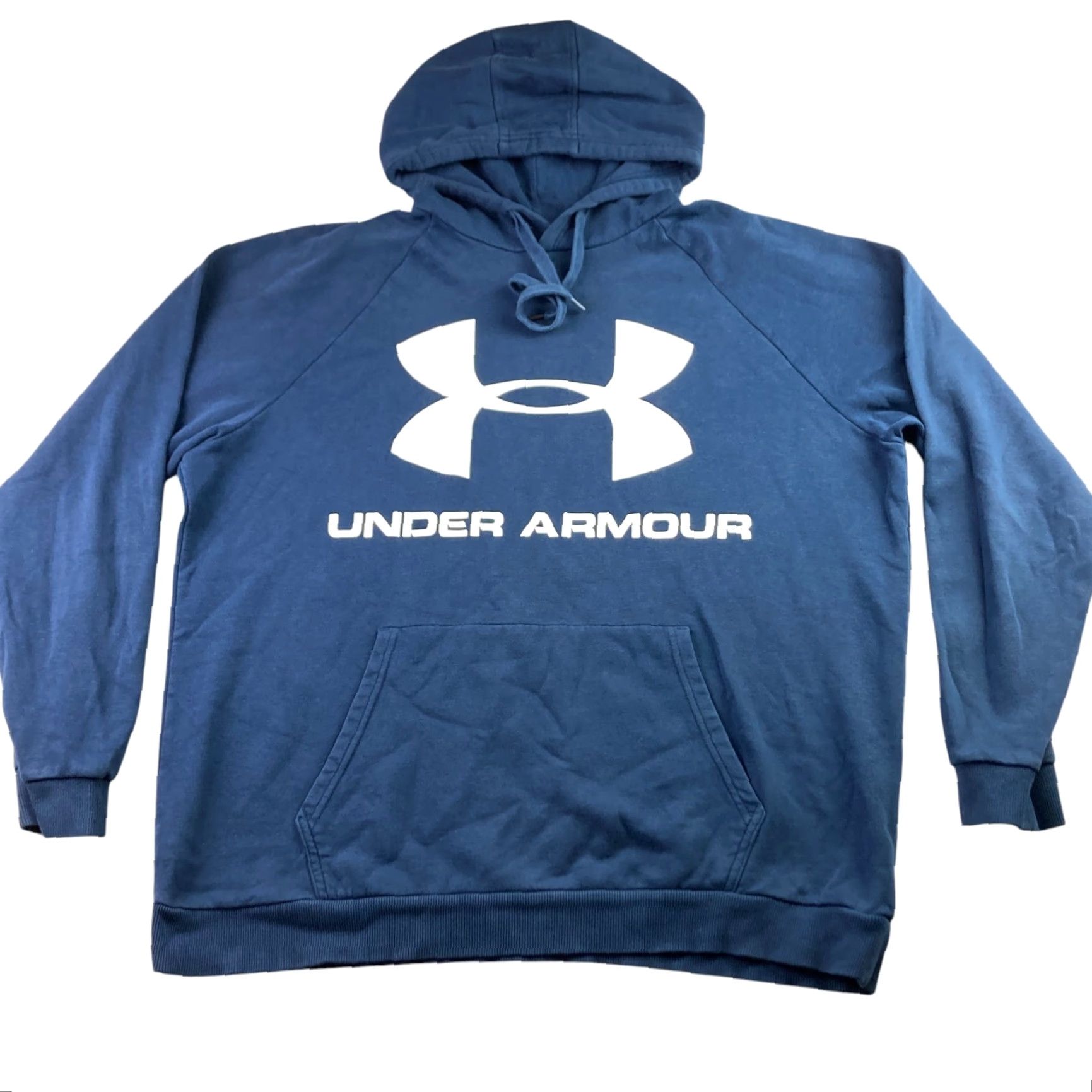 Under Armour Men’s Hoodie Sweatshirt Lined Fleece Logo Navy Blue 2XL Pullover Hooded Sweatshirt Drawstring Regular Fit