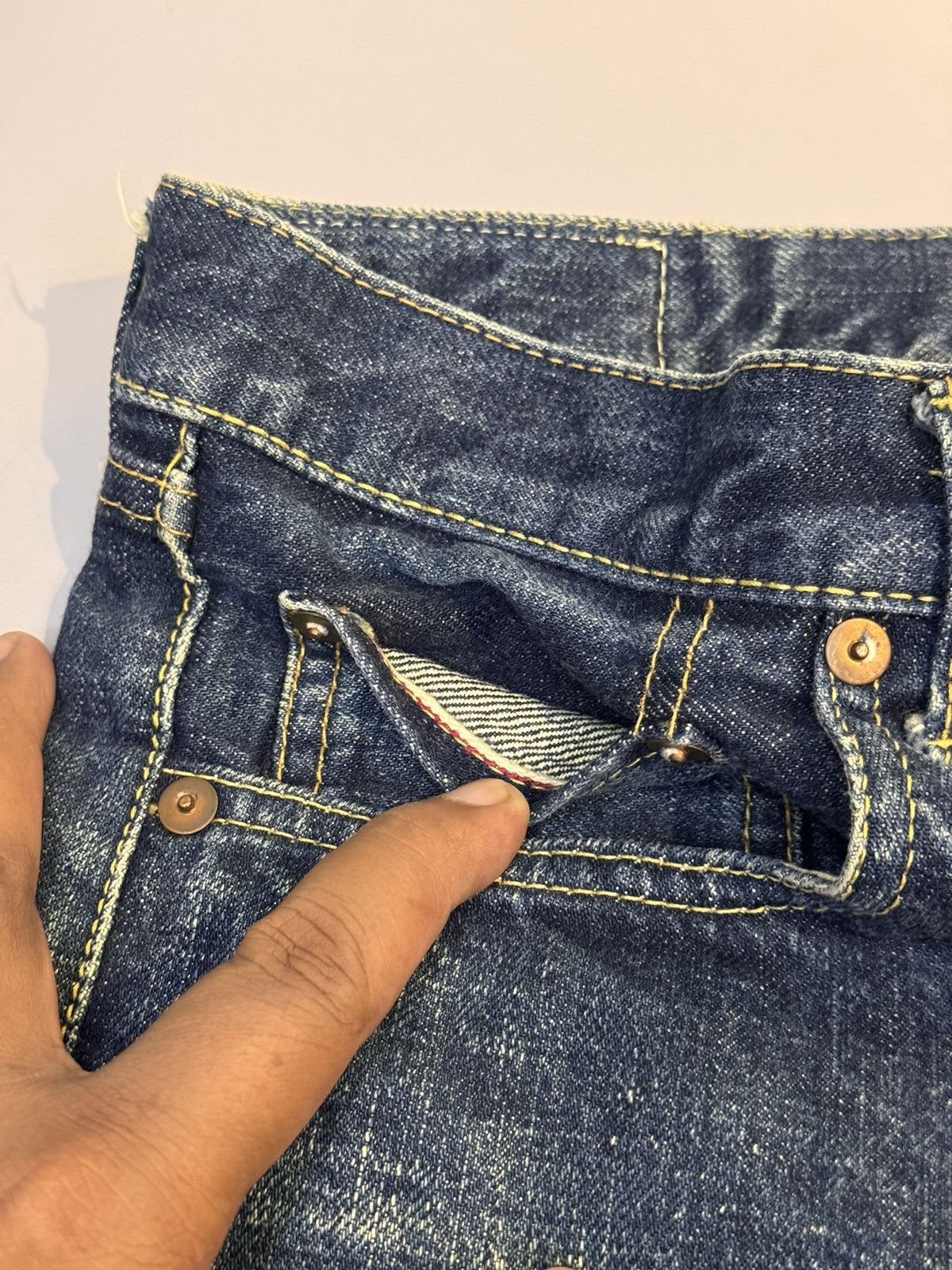 Japanese Brand × Kaihara Denim Tabloid News Selvedge Leather Cow Jeans Japan 32 Inches Size US 32 / EU 48 - 9 Thumbnail