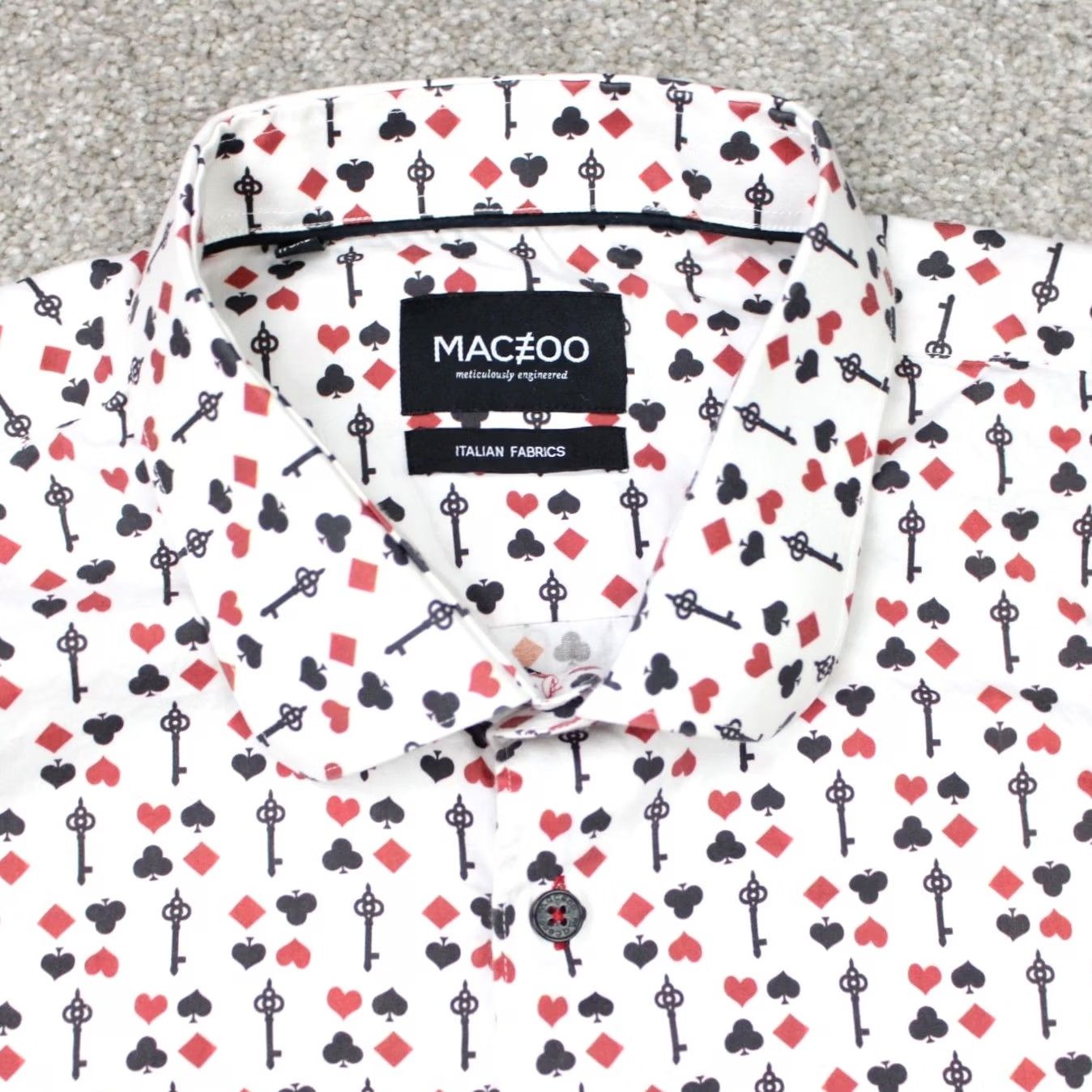 Maceoo Maceoo Shirt Mens 7/3XL White Red Black All Over Print S/S Button-Up Size US XXL / EU 58 / 5 - 4 Thumbnail
