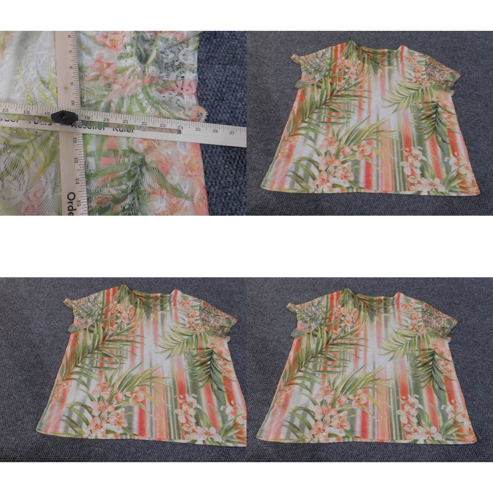 Vintage Alfred Dunner Blouse Womens 2X Green Floral Geometric Sheer Short Sleeve Lace Collared Pullover Plus Size Regular Fit Classic Vintage: No Size XXL / US 16-18 / IT 52-54 - 8 Thumbnail