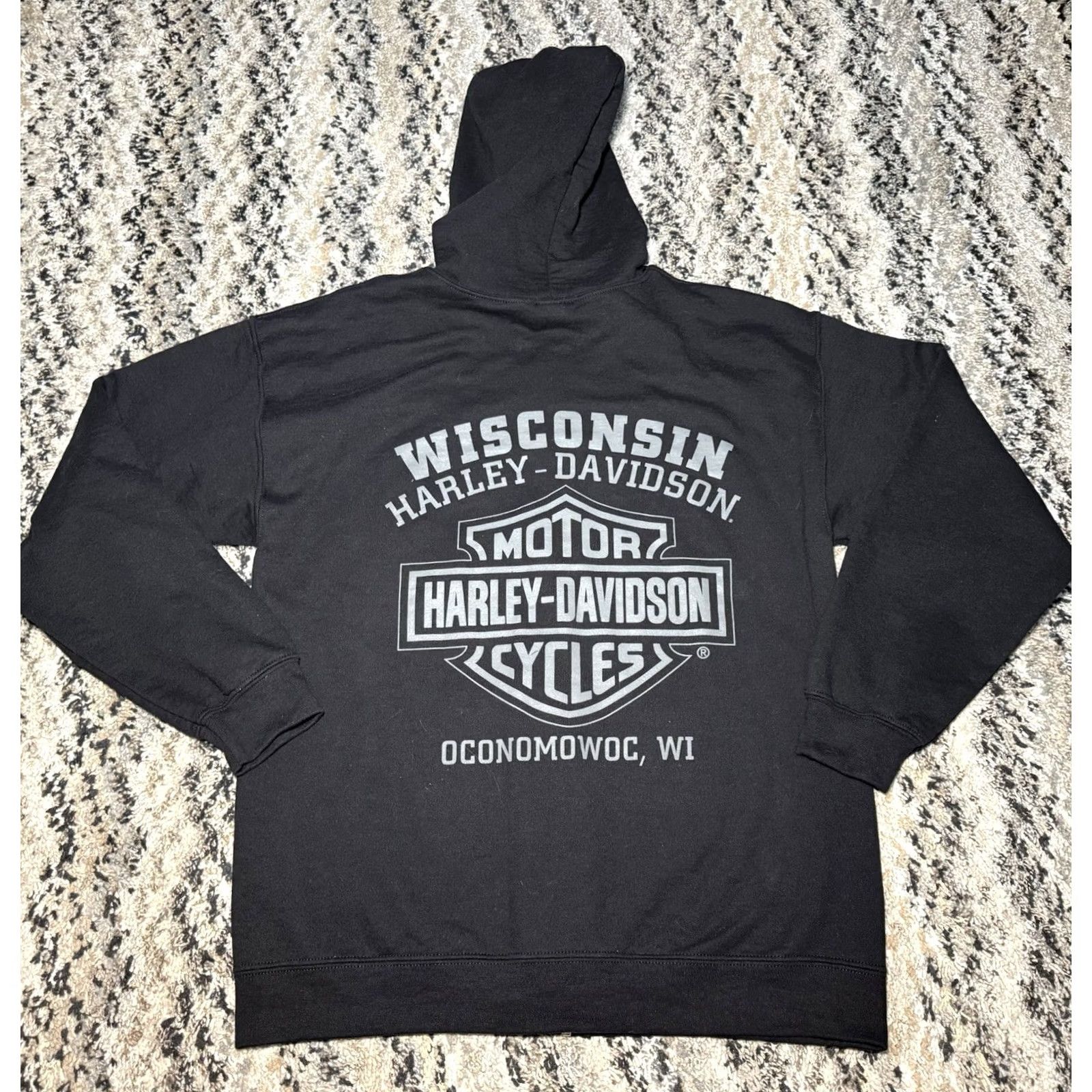Harley Davidson VINTAGE Harley-Davidson Hoodie Men Full Zip Skull Graphic Print Black Eagle Wisconsin M Black/Hooded Size US M / EU 48-50 / 2 - 4 Thumbnail