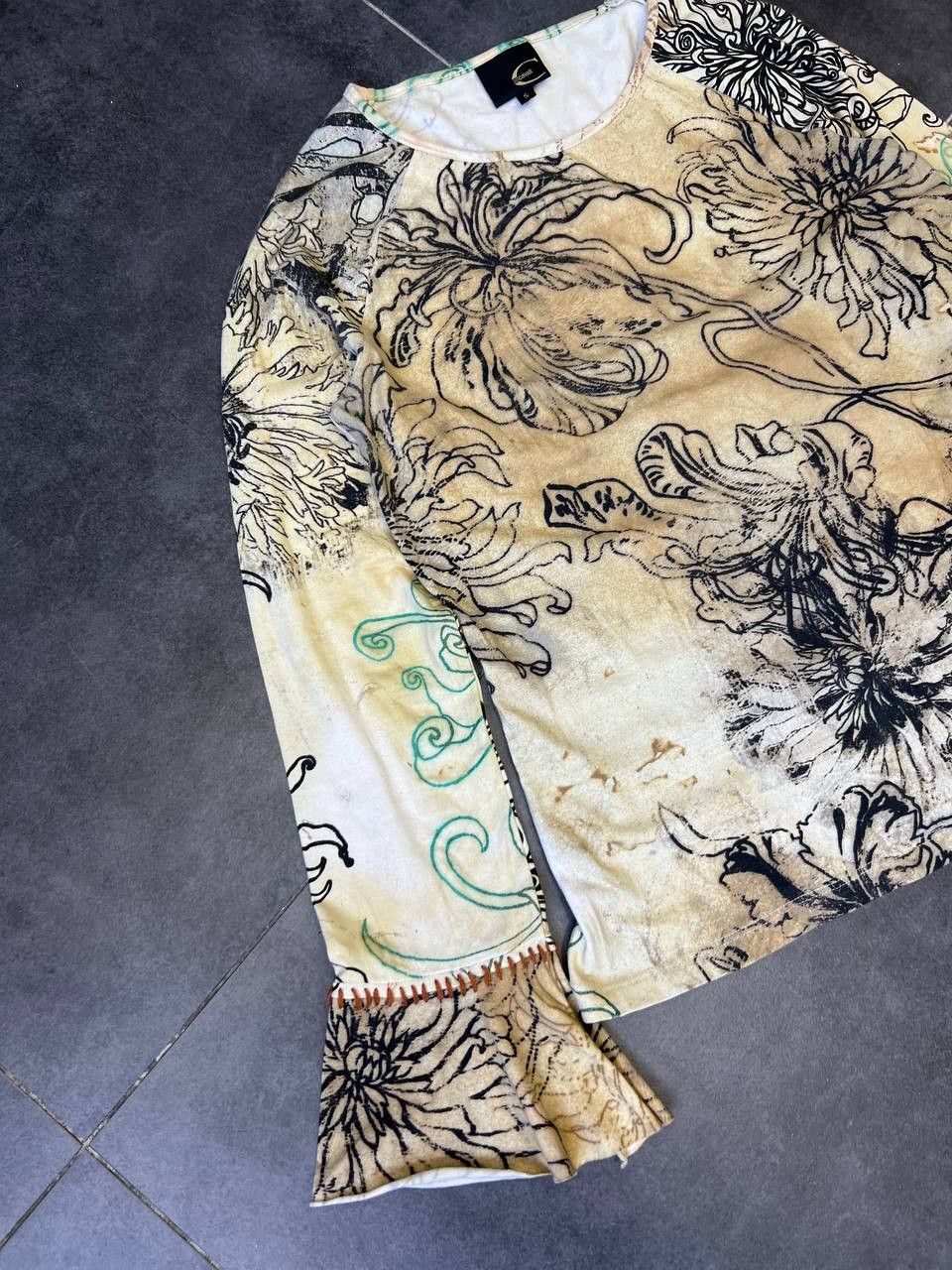 Roberto Cavalli vintage Roberto Cavalli Flowers ink print y2k Top Size S / US 4 / IT 40 - 4 Thumbnail