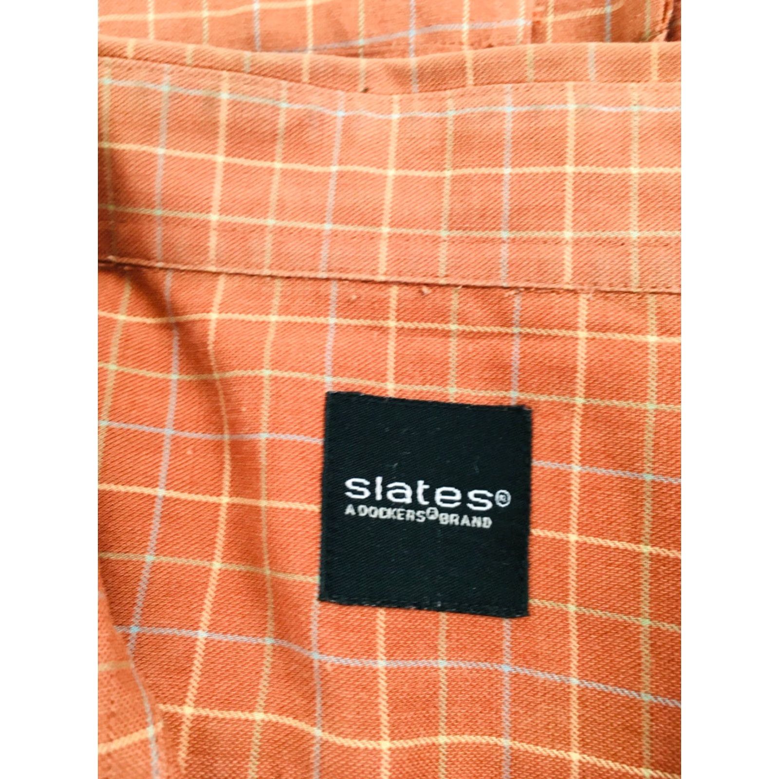 Vintage Slates Shirt Men's XL Button-Up Short Sleeve Check Pocket Reversible Care on Reverse Orange Cotton Polyester Size US XL / EU 56 / 4 - 6 Thumbnail