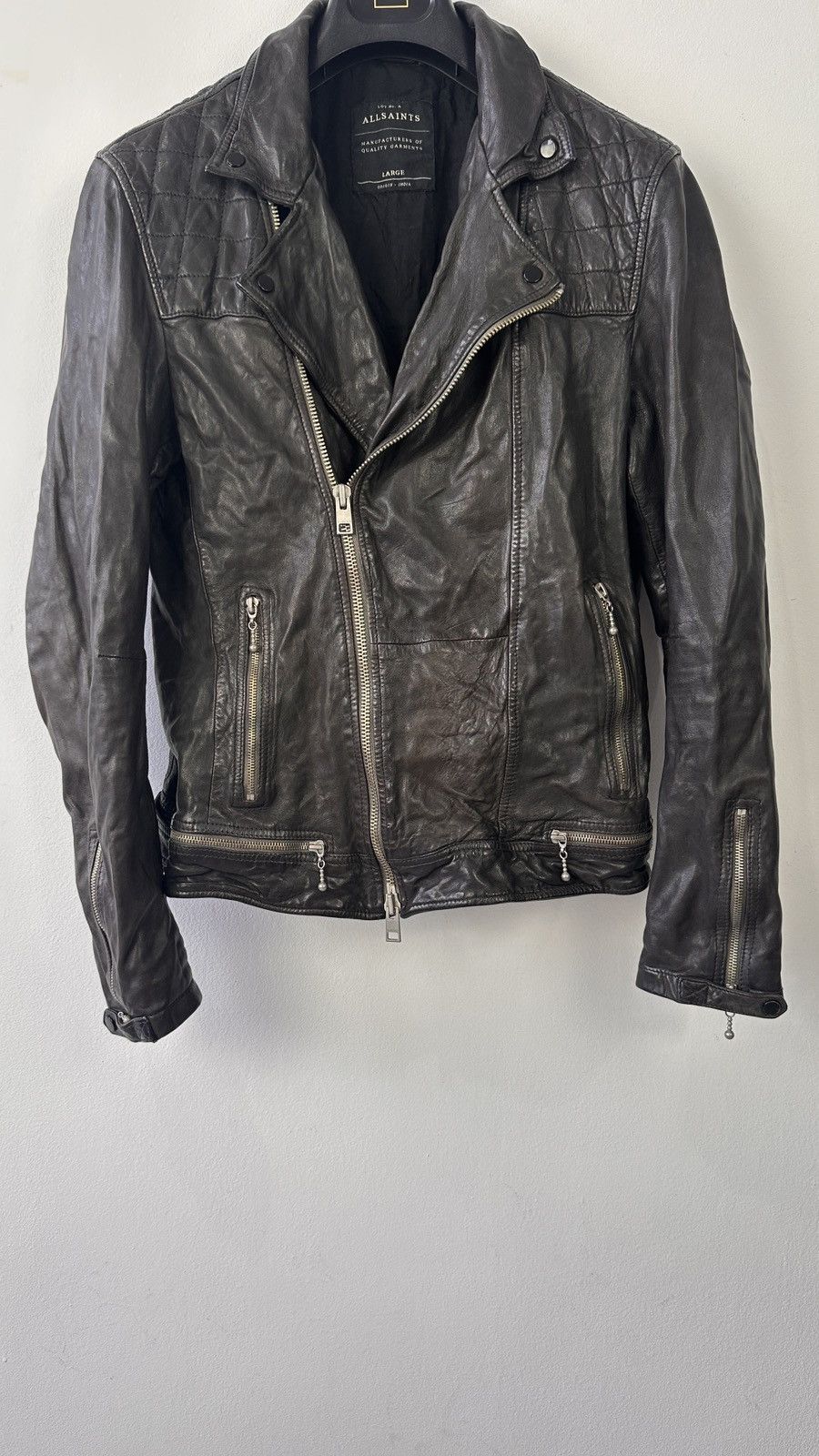 Allsaints AllSaints Conroy Men Leather Biker Jacket Quilted Double Zip Size US L / EU 52-54 / 3 - 7 Thumbnail